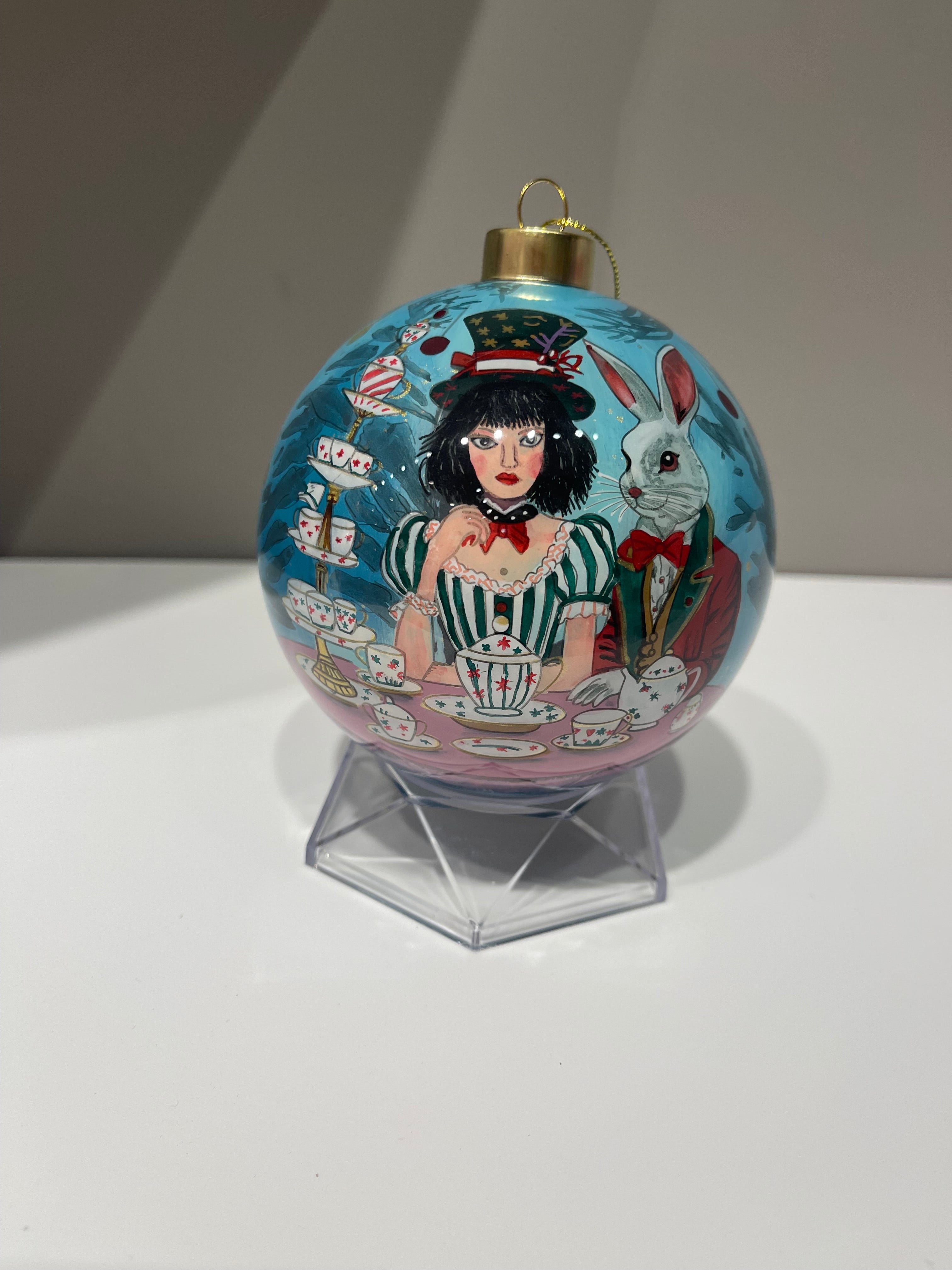 Tea Party Alice White Rabbit - Limited Edition Glass Ornament - 4 inch