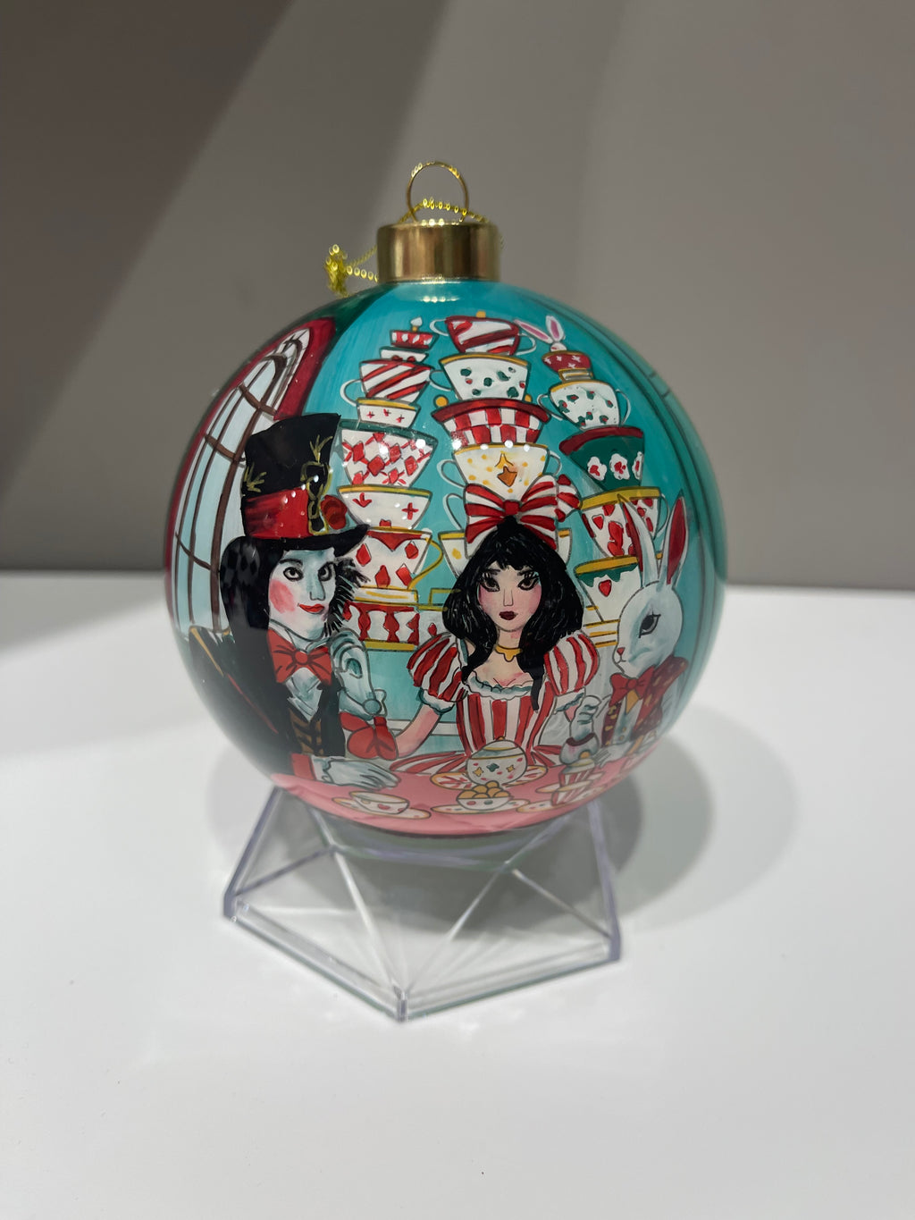 Tea Party Alice Mad Hatter Rabbit - Limited Edition Glass Ornament - 4 inch
