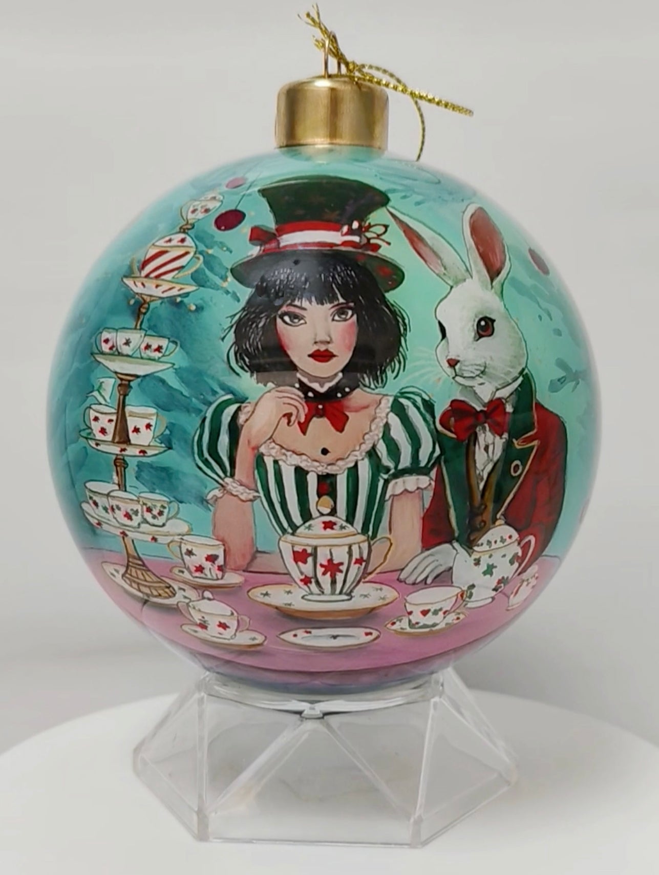 Tea Party Alice White Rabbit - Limited Edition Glass Ornament - 4 inch