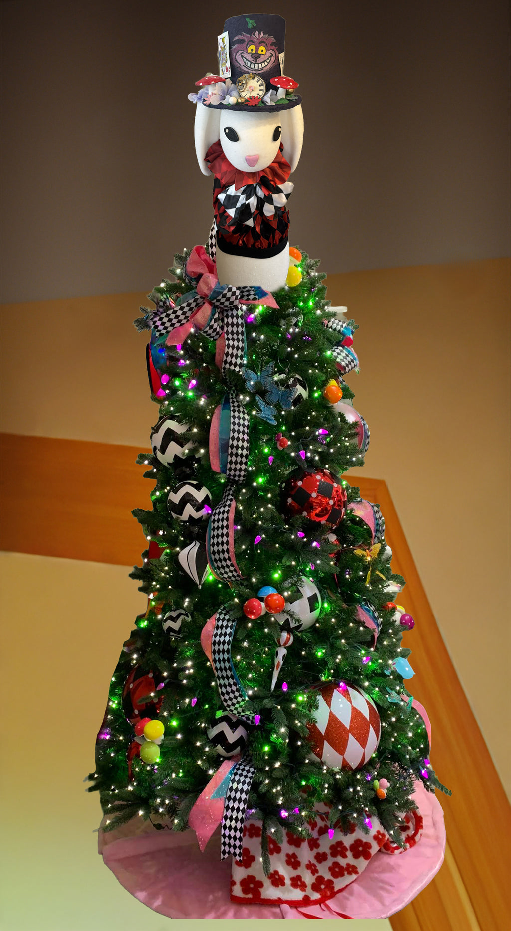 Wonderland White Rabbit in a Top Hat Tree Topper