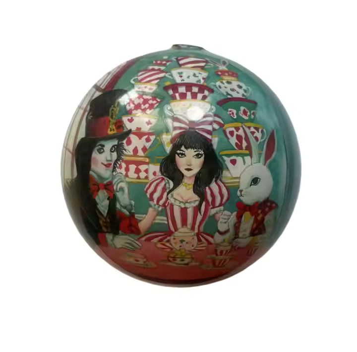 Tea Party Alice Mad Hatter Rabbit - Limited Edition Glass Ornament - 4 inch