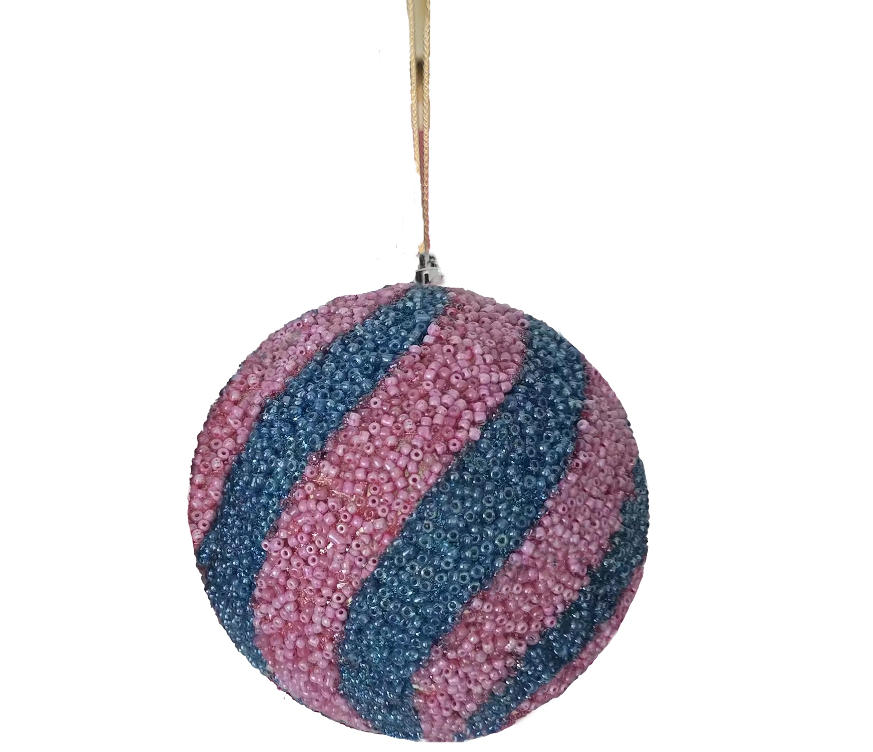 Beaded Ball 6 inch - pink and teal diagonal stripes