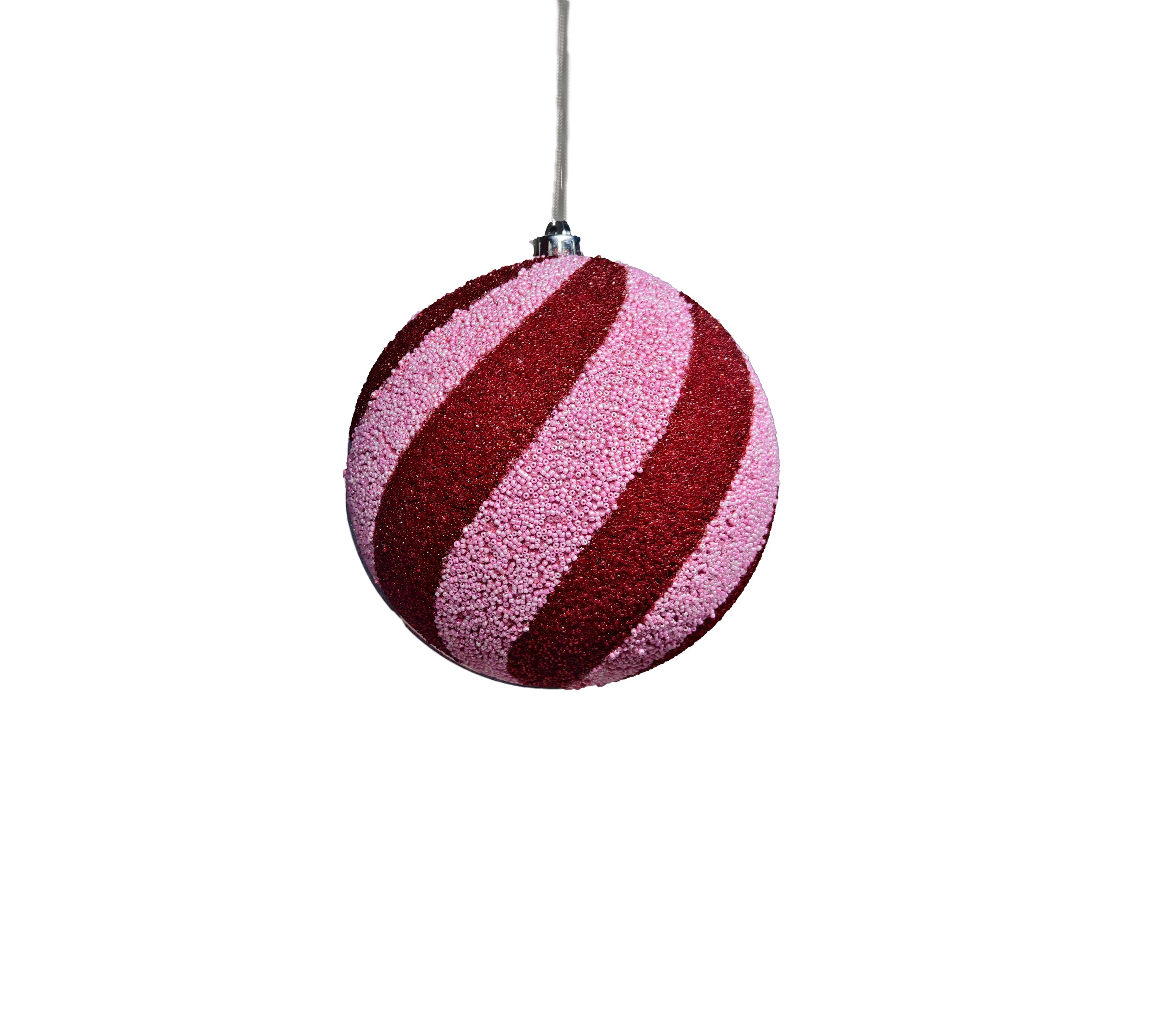 Beaded Ball 4 inch -  - red and pink diagonal stripes