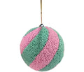 Beaded Ball 6 inch - pink on light teal diagonal stripes