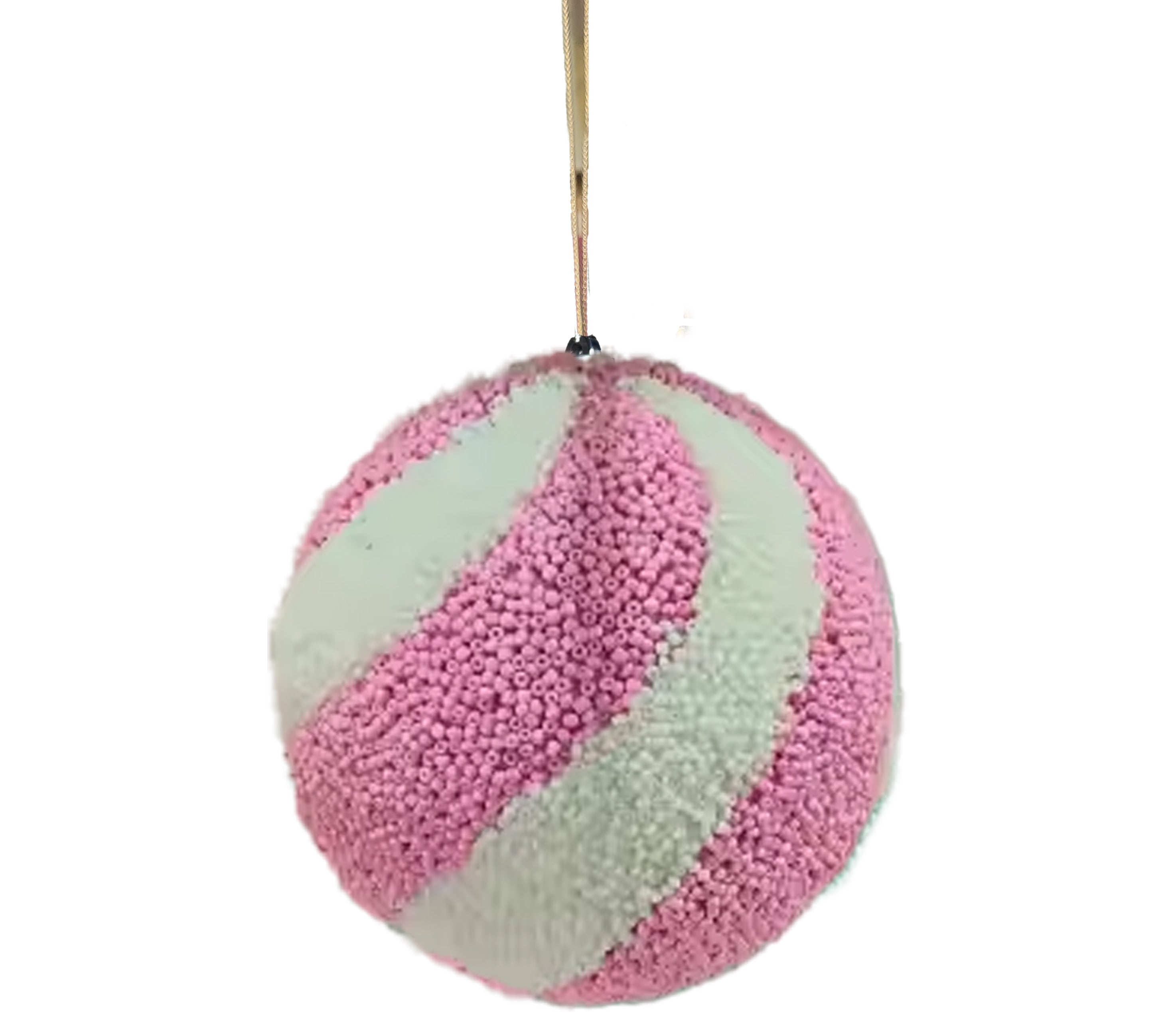 Beaded Ball 6 inch -  - pink and white diagonal stripes
