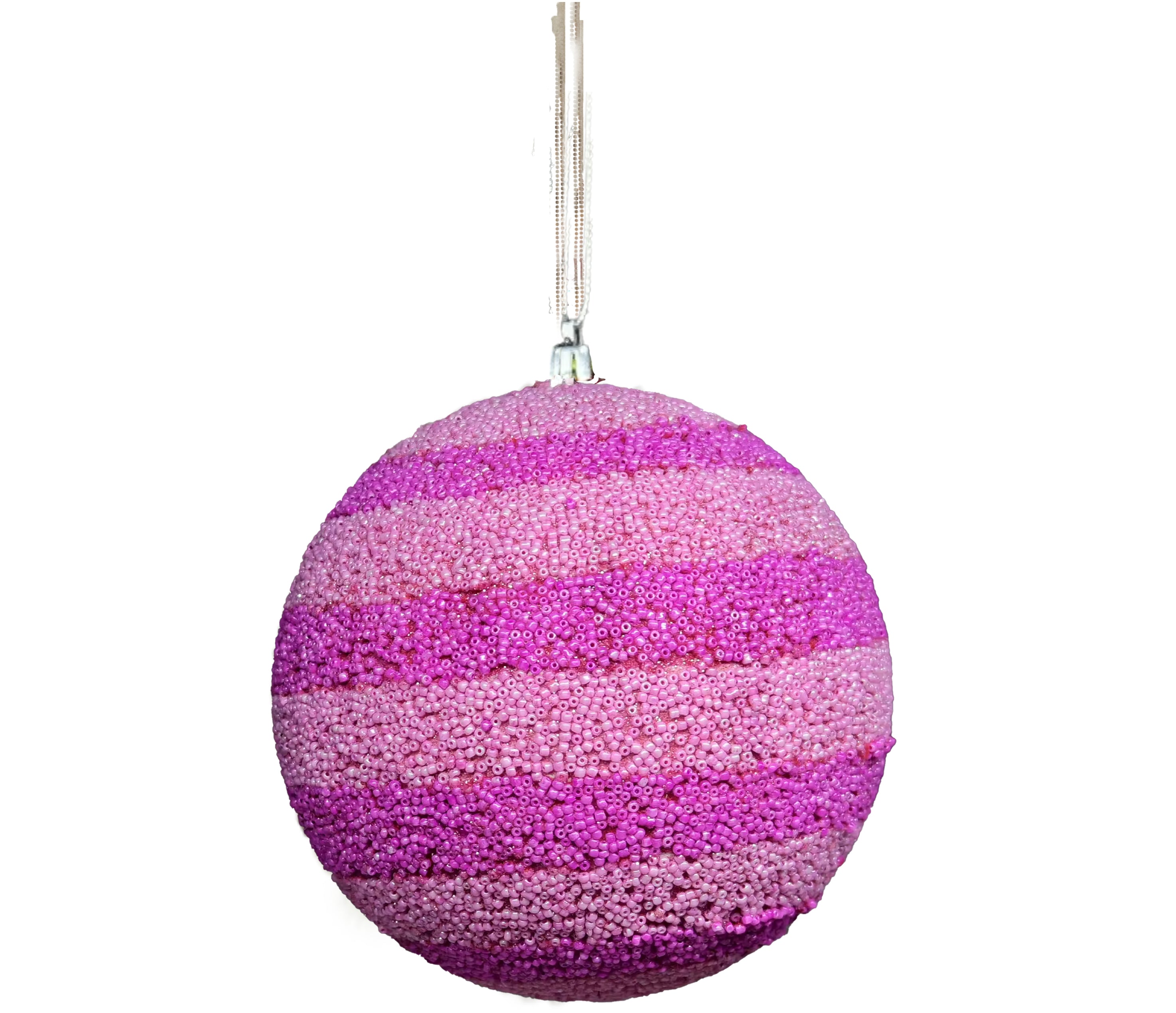 Beaded Ball 6 inch - pink on pink horizontal stripes