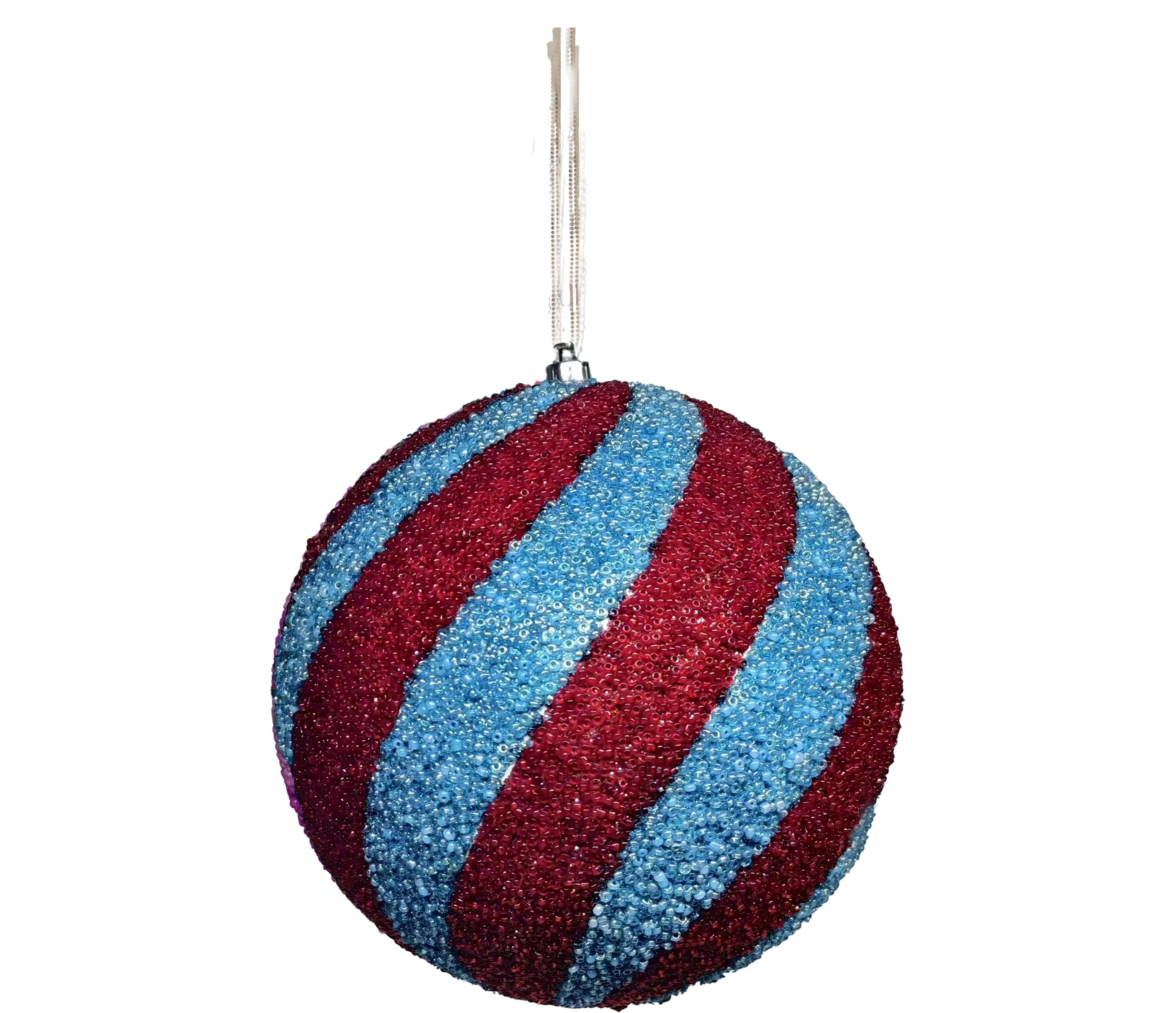 Beaded Ball 6 inch - - blue and red diagonal stripes