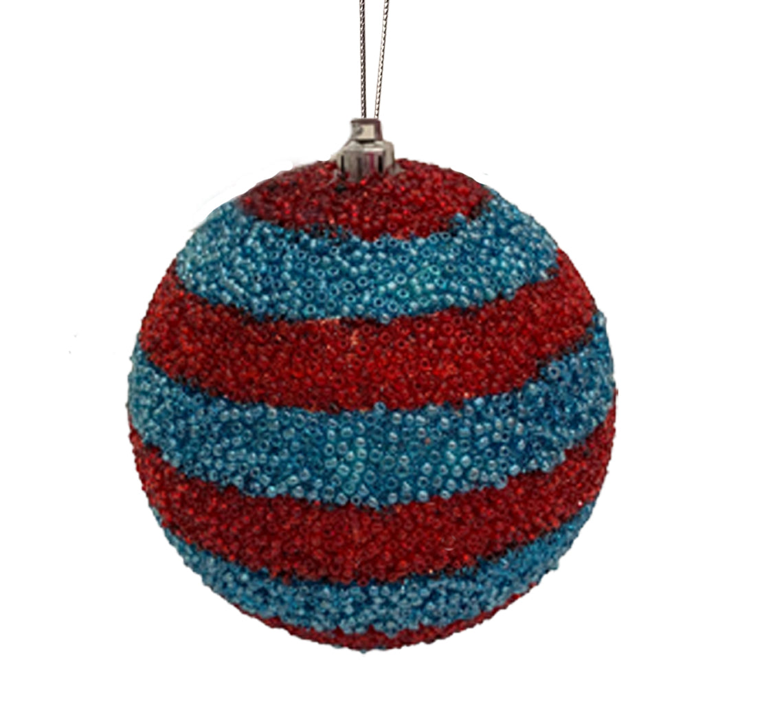 Beaded Ball 8 inch - red and blue horizontal stripes