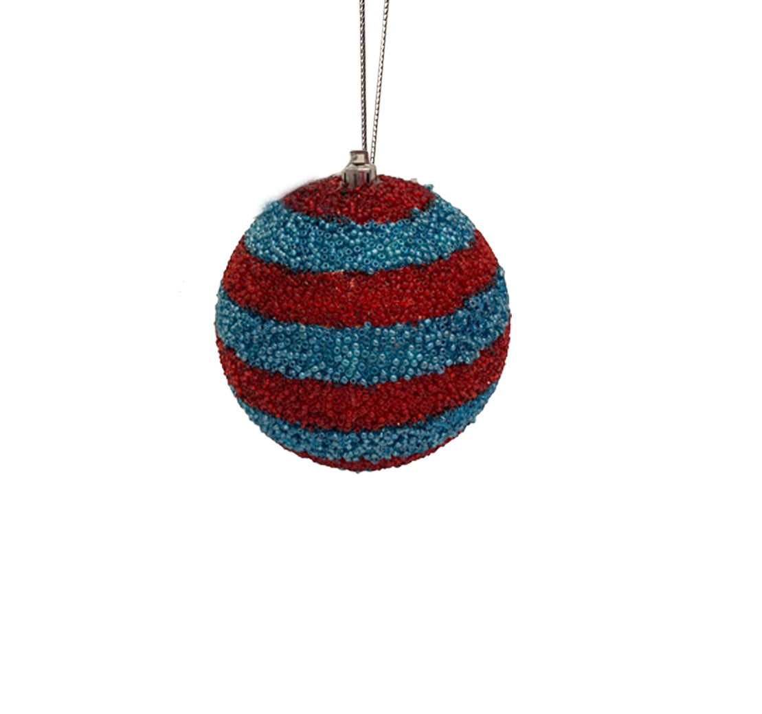 Beaded Ball 4 inch - red and blue horizontal stripes