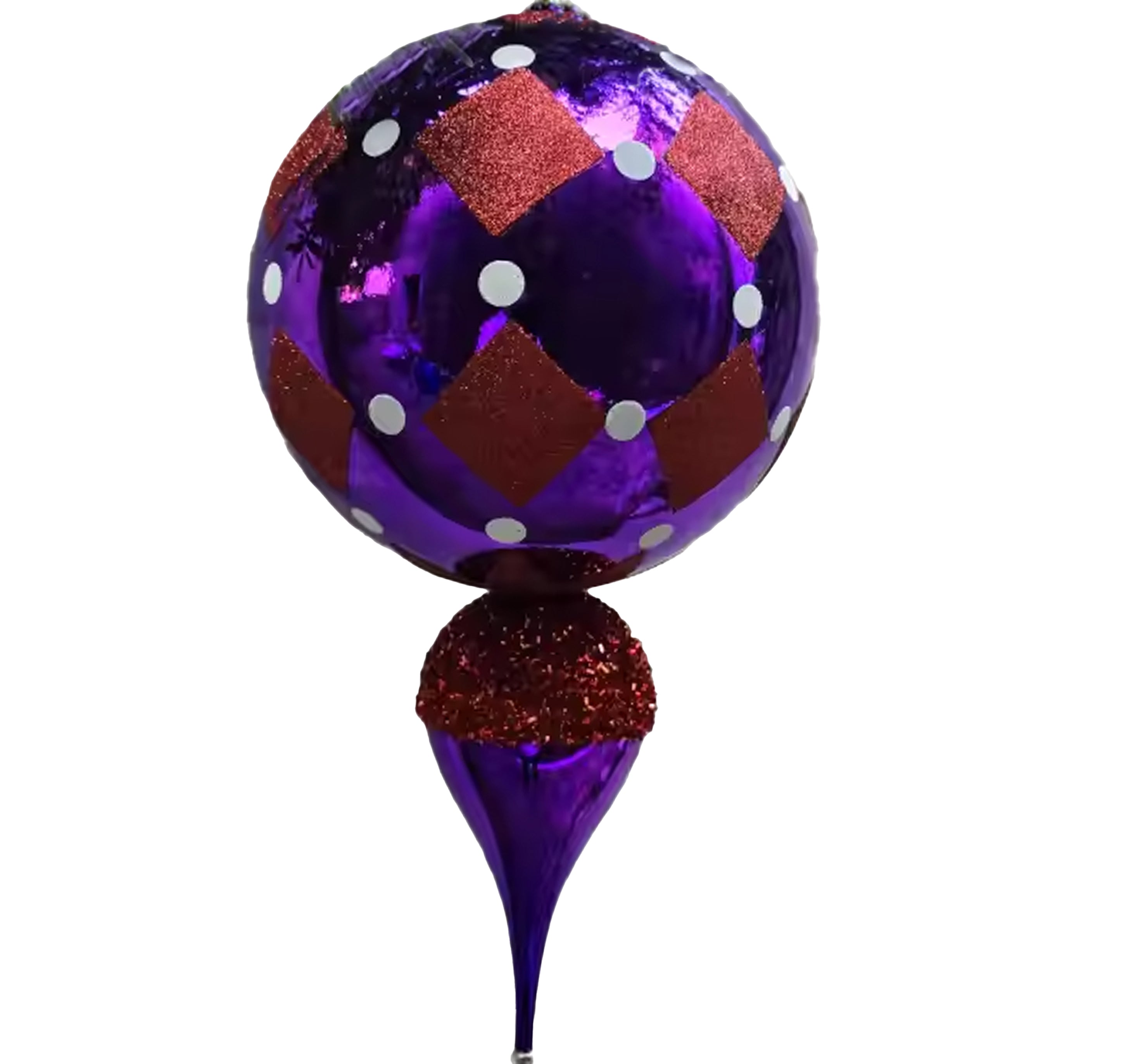 Finial Ornament 10 inch - purple with red diamonds