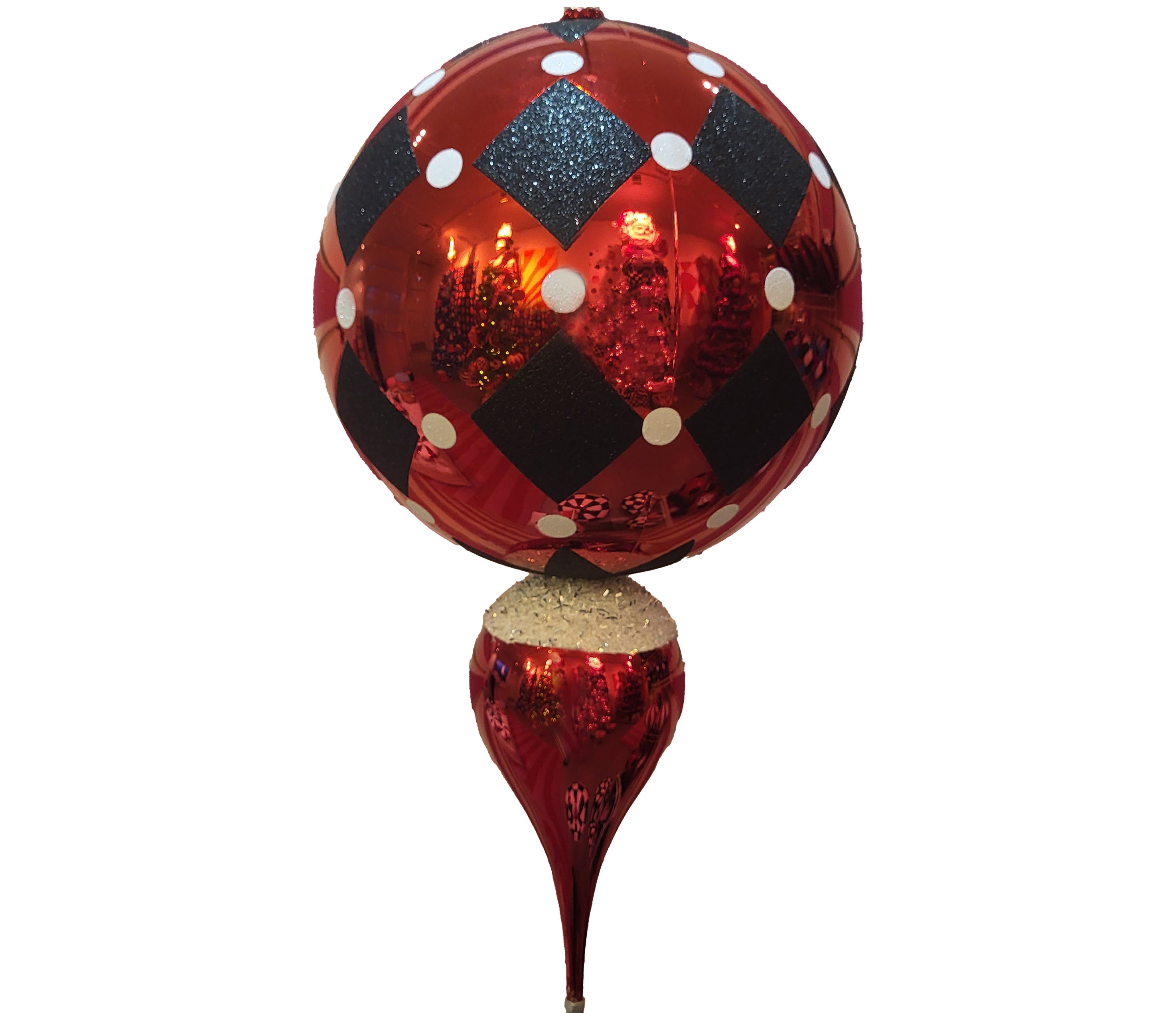 Finial Ornament 10 inch - red with black diamonds