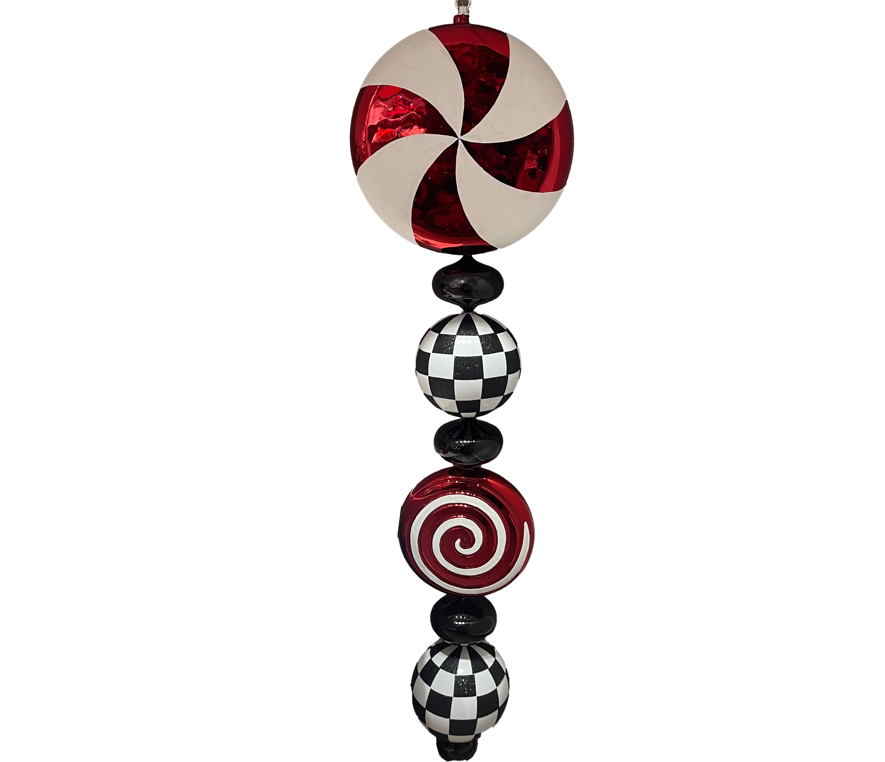 Large Finial Ornament 45 inch - red black and white