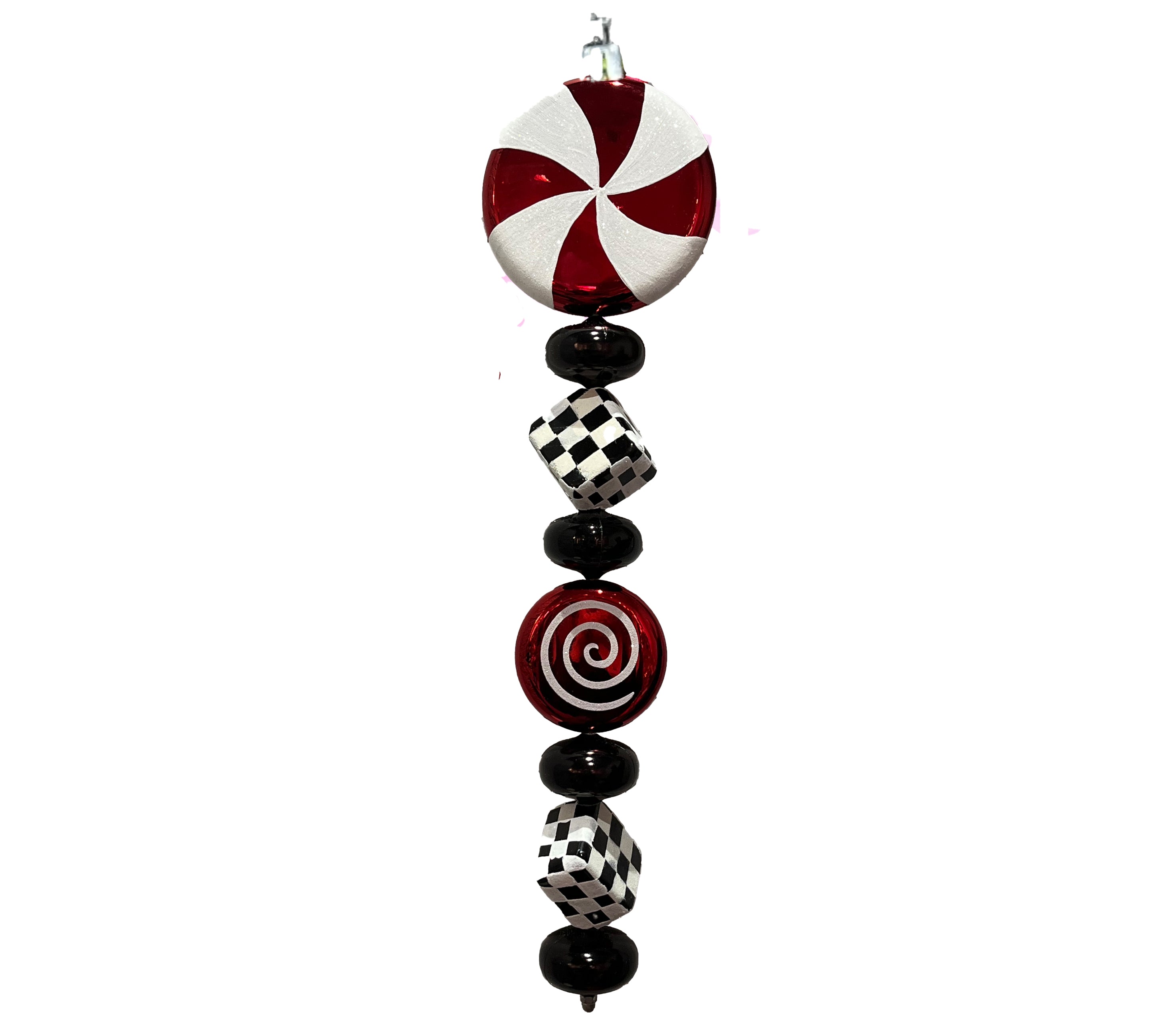Finial Ornament 24 inch - red, black and white cube