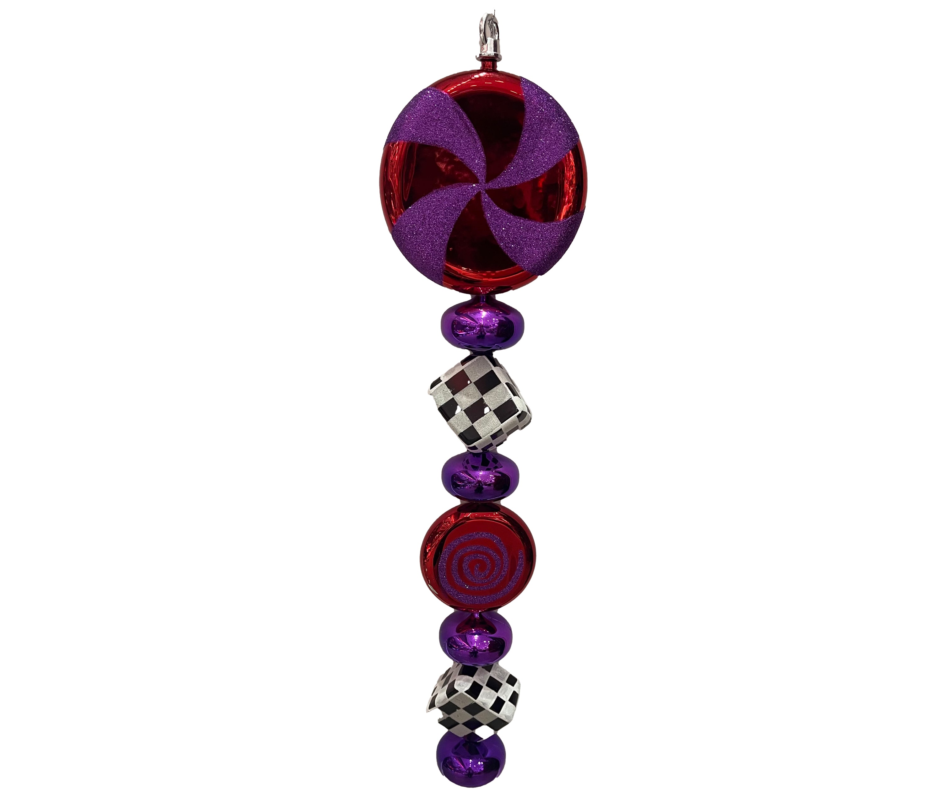 Finial Ornament 24 inch - red, purple and white cube