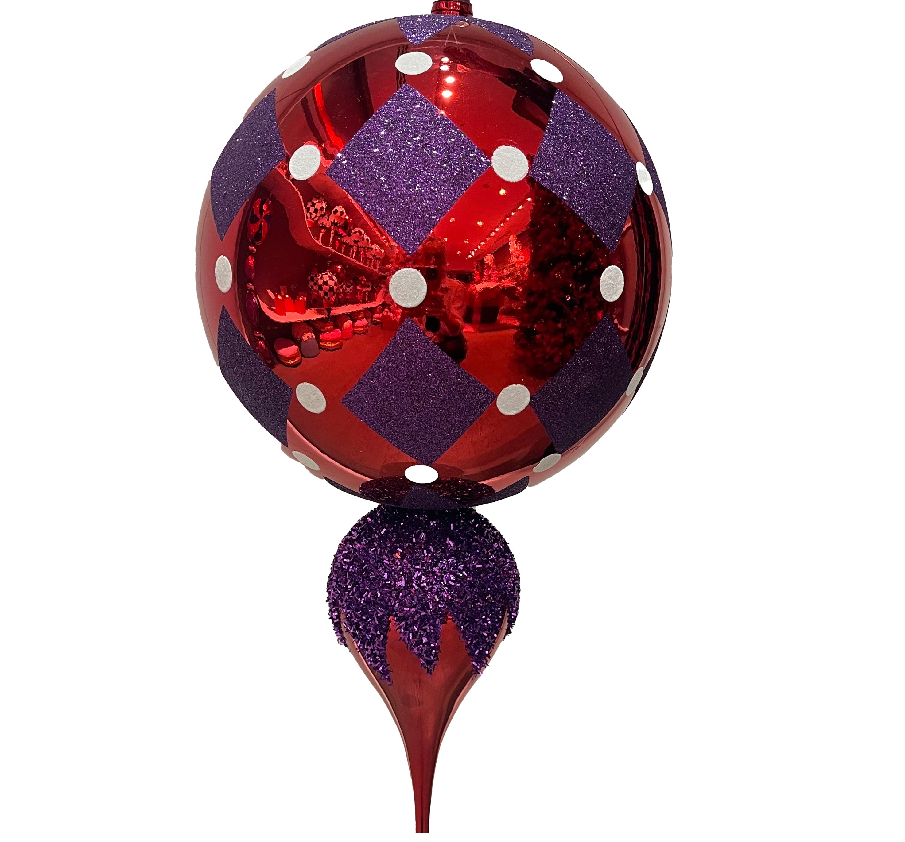 Finial Ornament 12 inch - red with purple diamonds