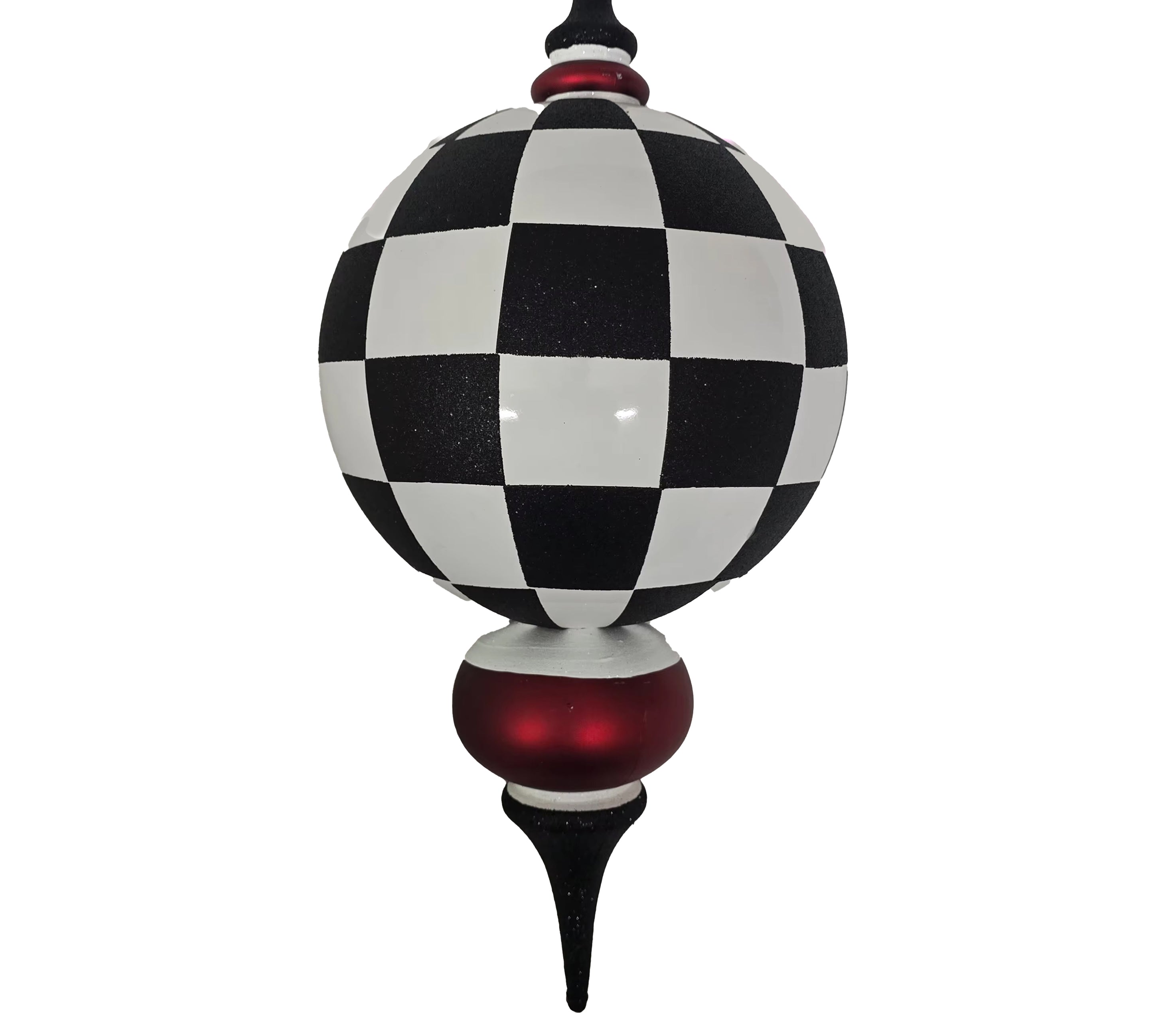 Finial Ornament 10 inch - black and white checkered
