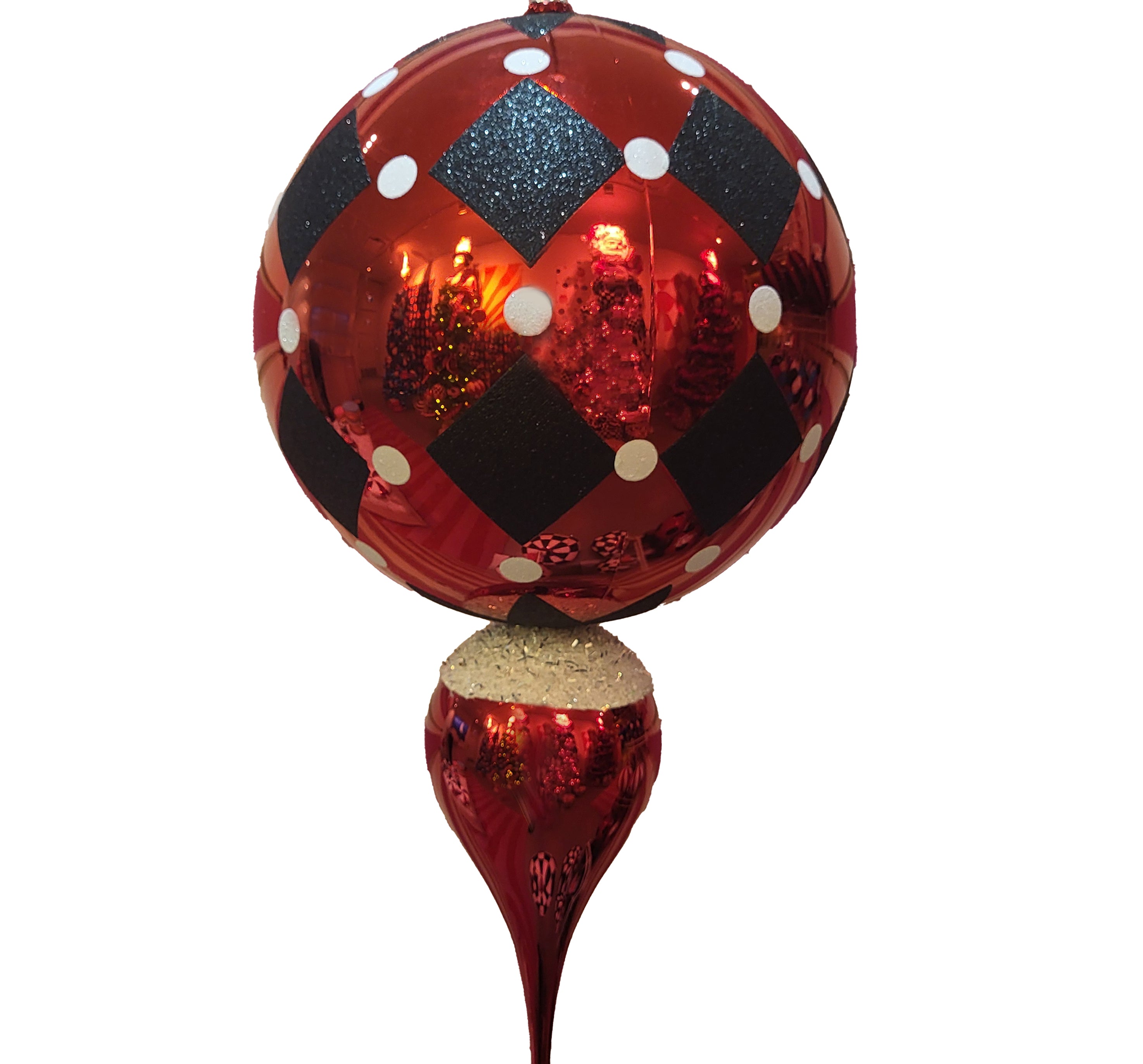 Finial Ornament 12 inch - red with black diamonds