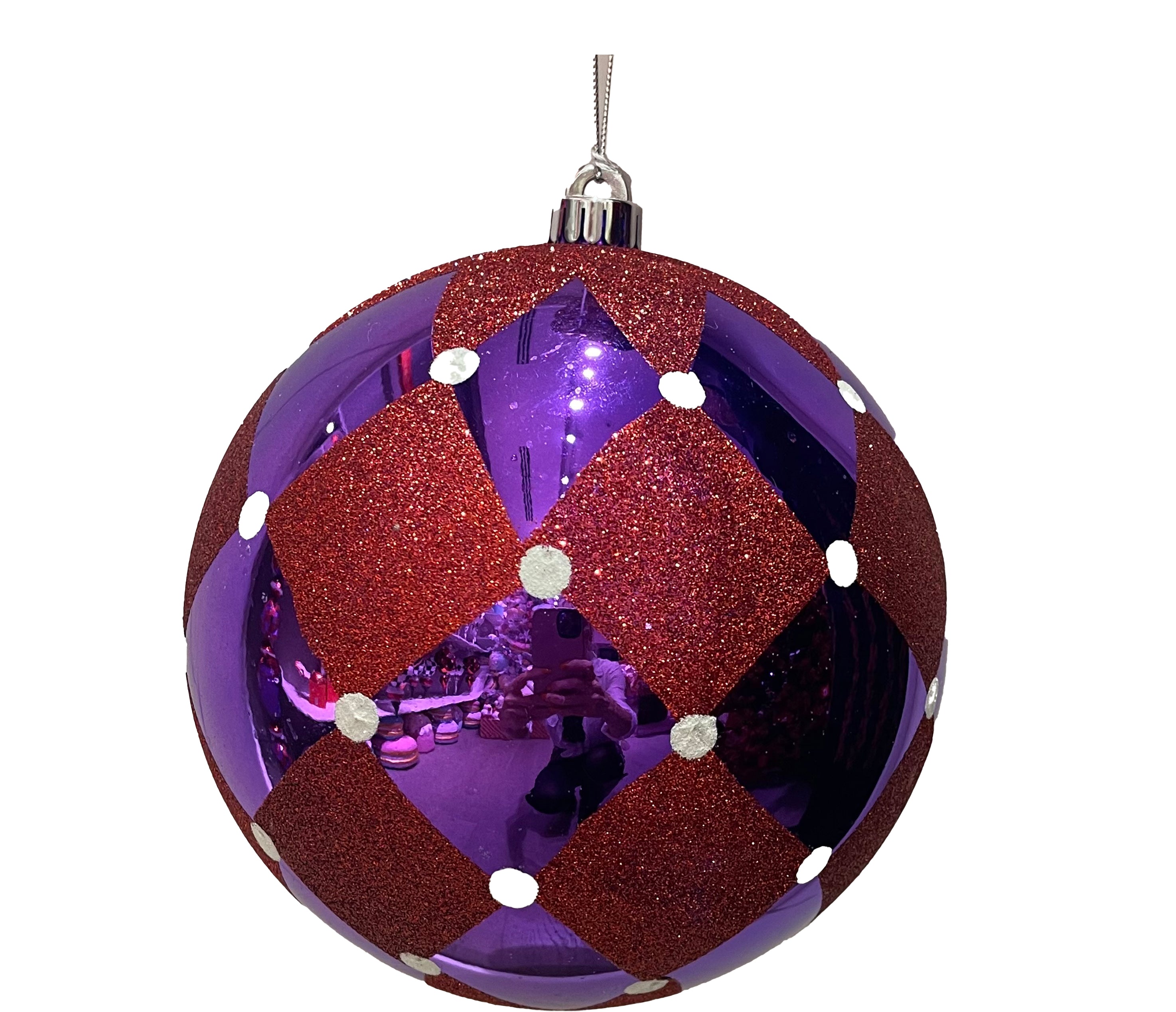 Glitter Ball 8 inch - purple base with red diamonds