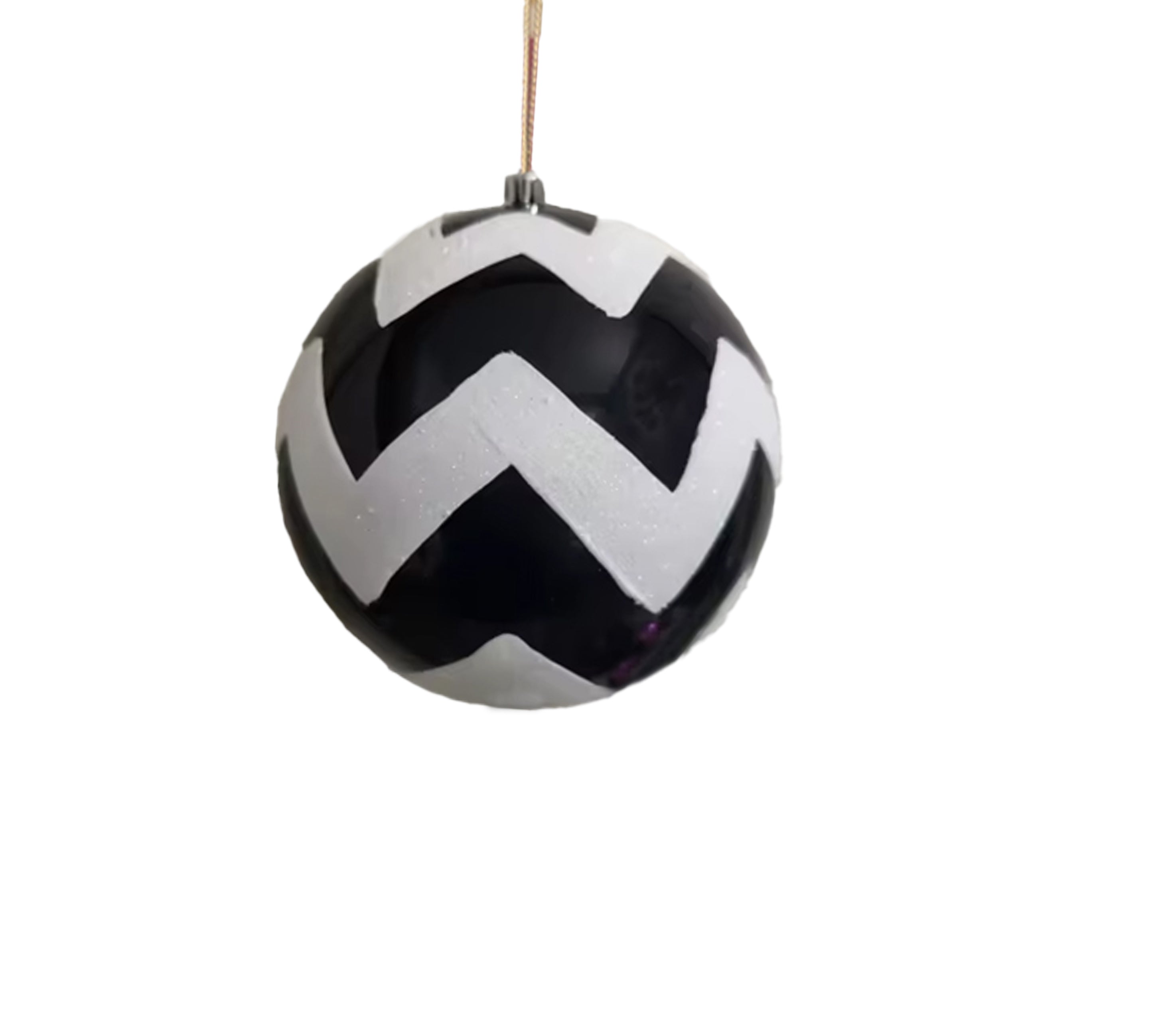 Glitter Ball 4 inch - - black and white zigzag