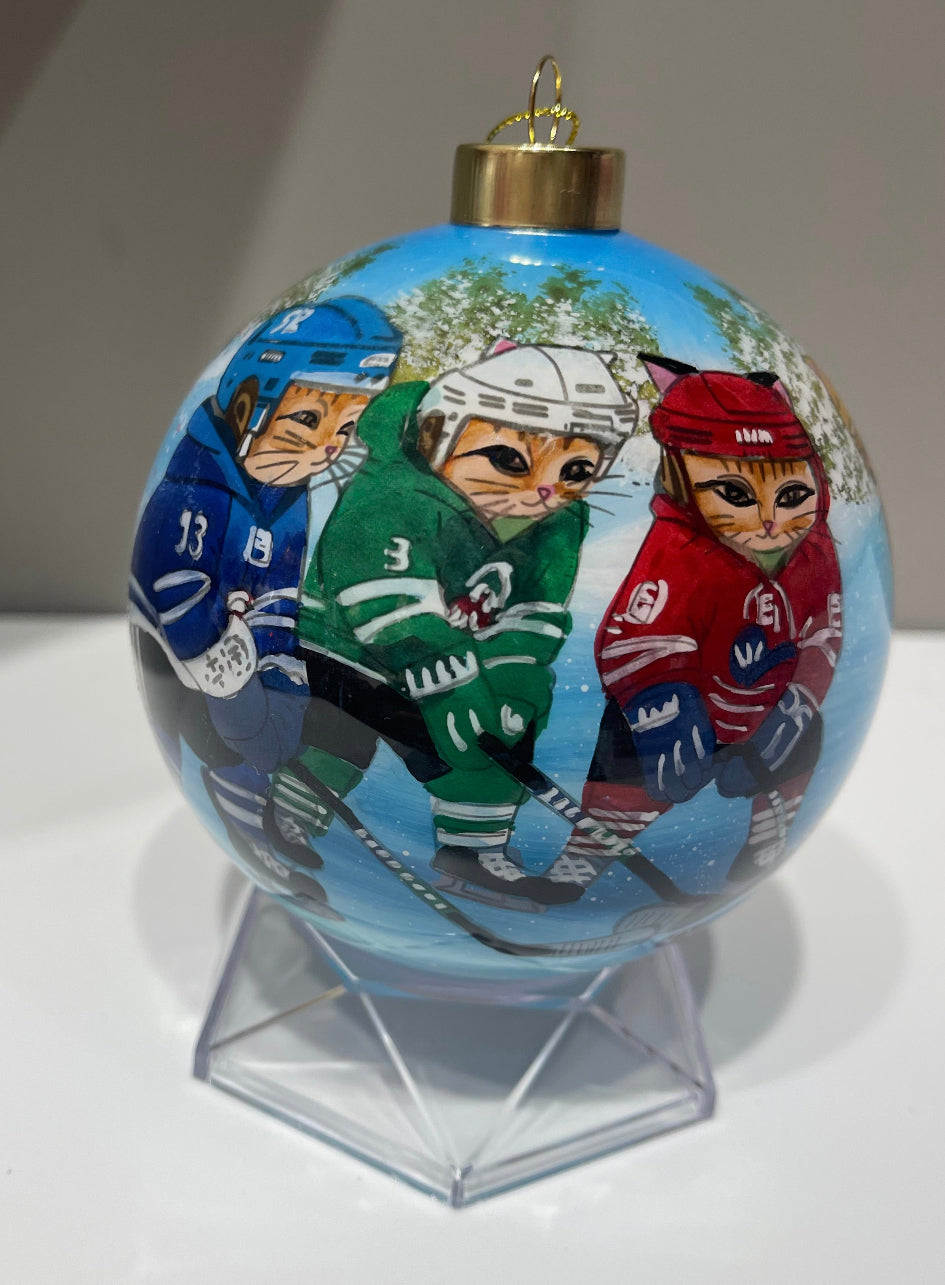 Hockey Cats Limited Edition Glass Ornament - 4 inch