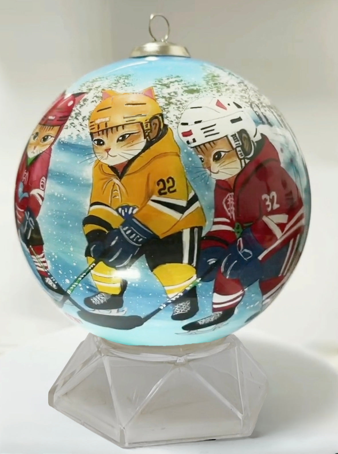 Hockey Cats Limited Edition Glass Ornament - 4 inch
