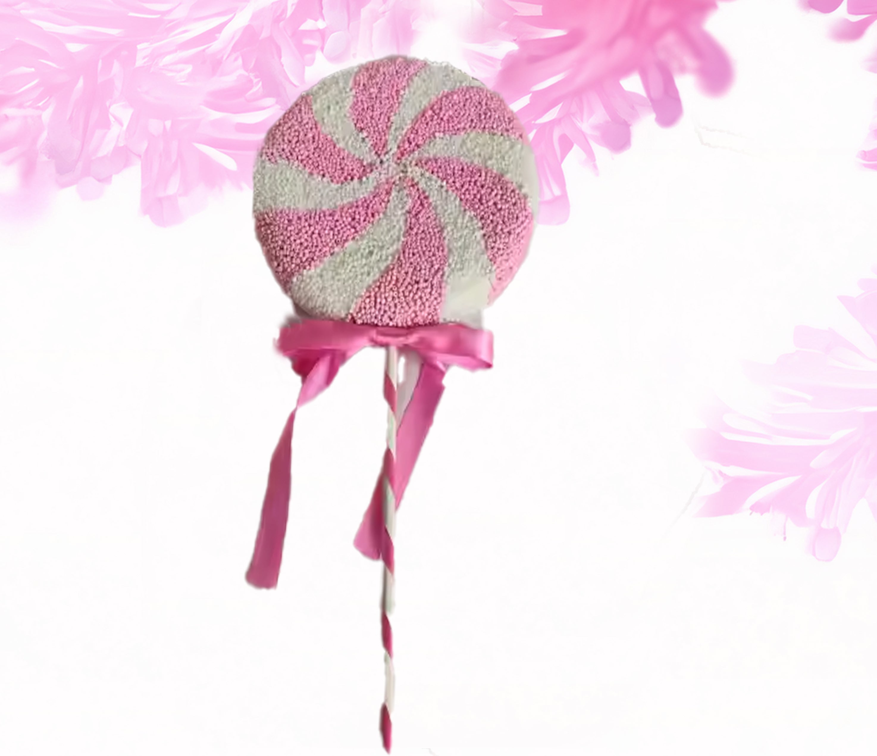 Beaded Lollipop 8 inch - pink and white peppermint