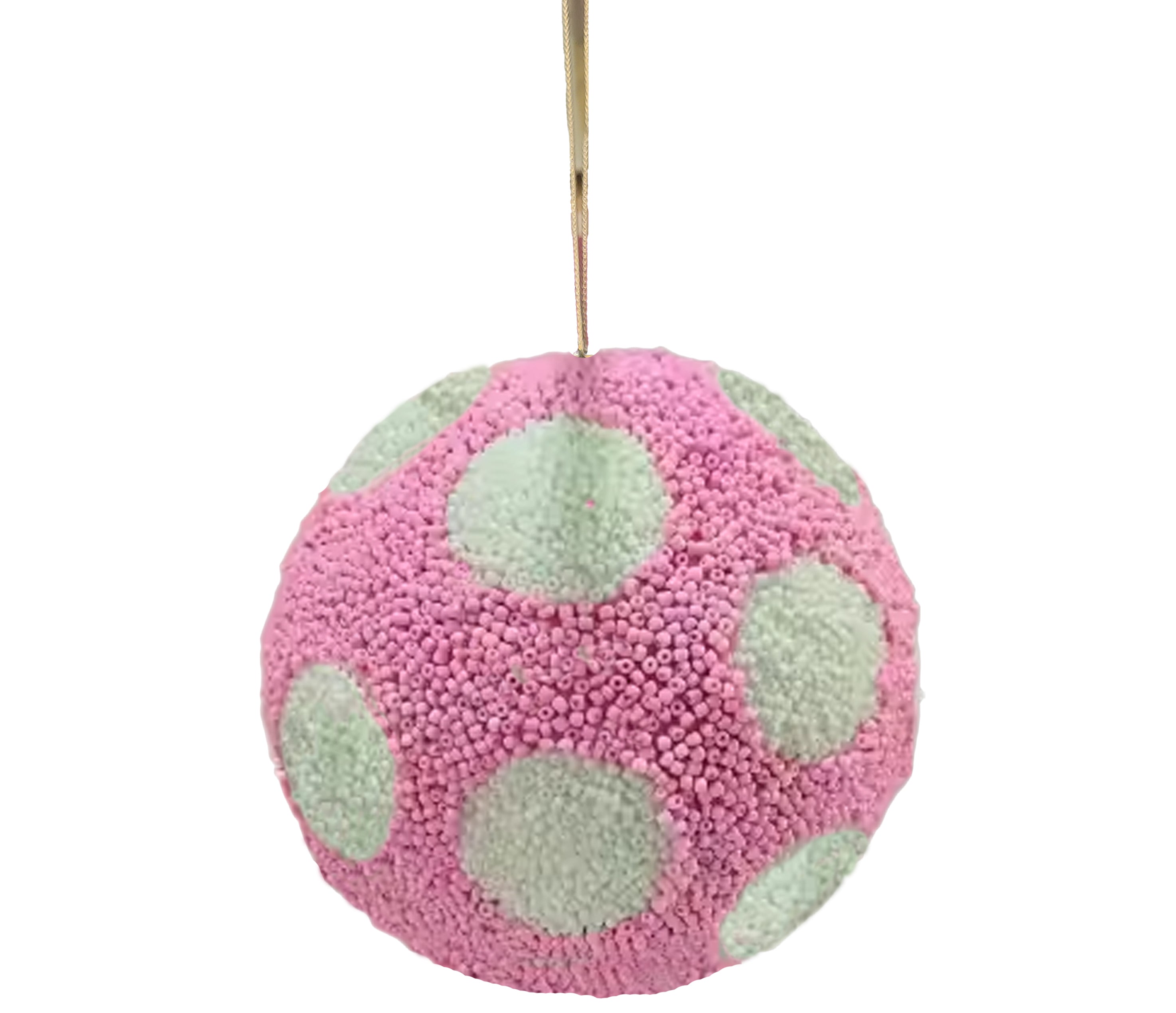 Beaded Ball 6 inch - pink with white polkadots