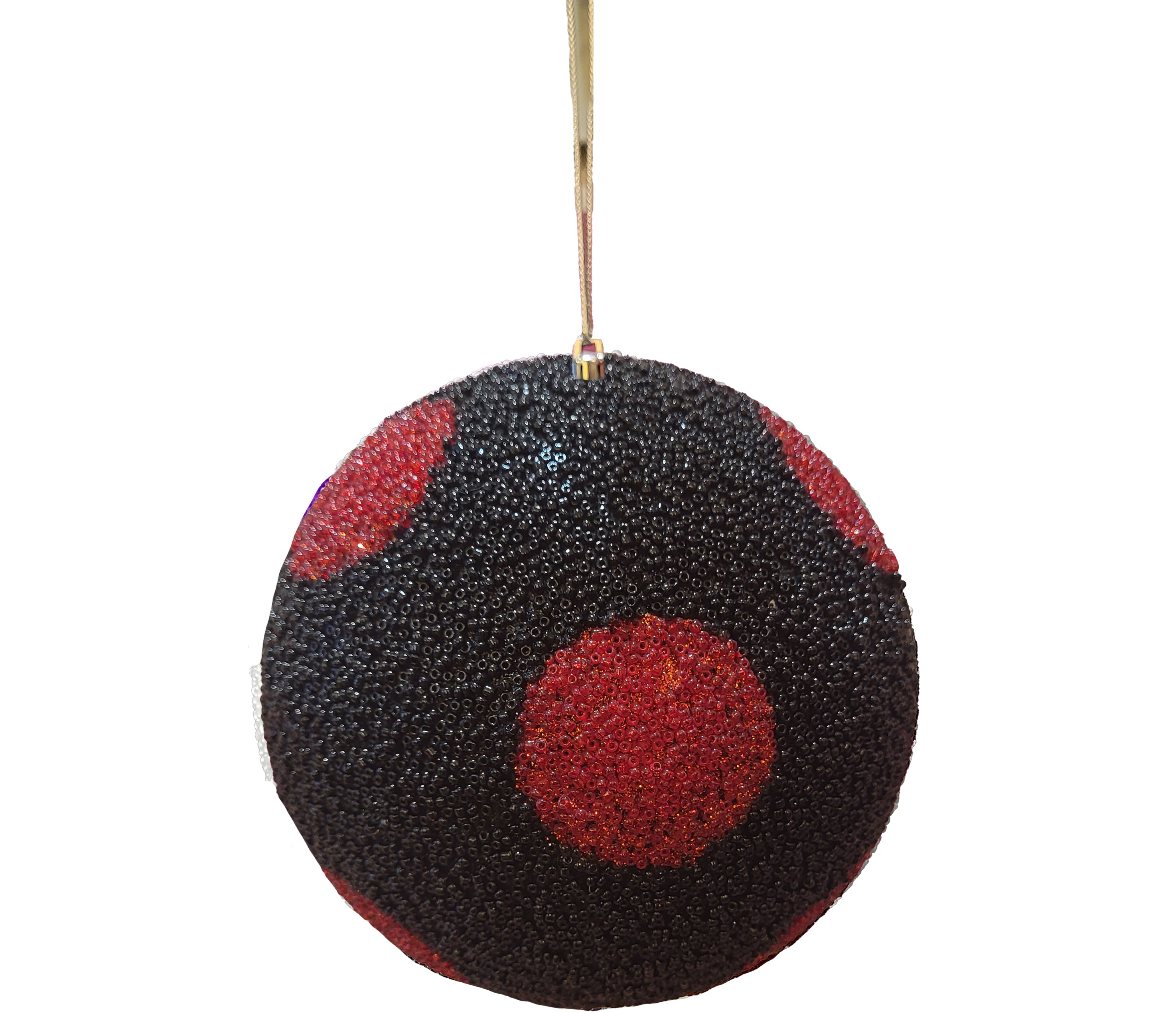 Beaded Ball 6 inch - black with red polkadots