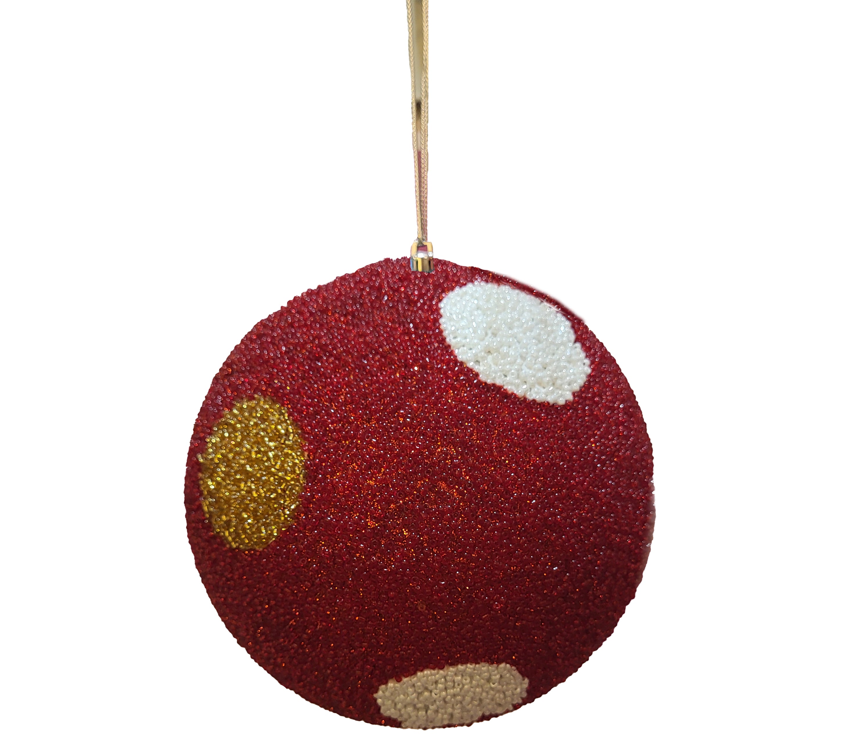 Beaded Ball 6 inch - red with white and gold polkadots