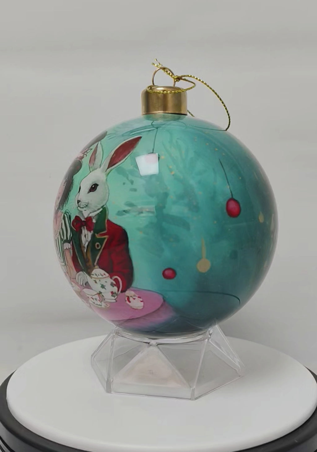 Tea Party Alice White Rabbit - Limited Edition Glass Ornament - 4 inch