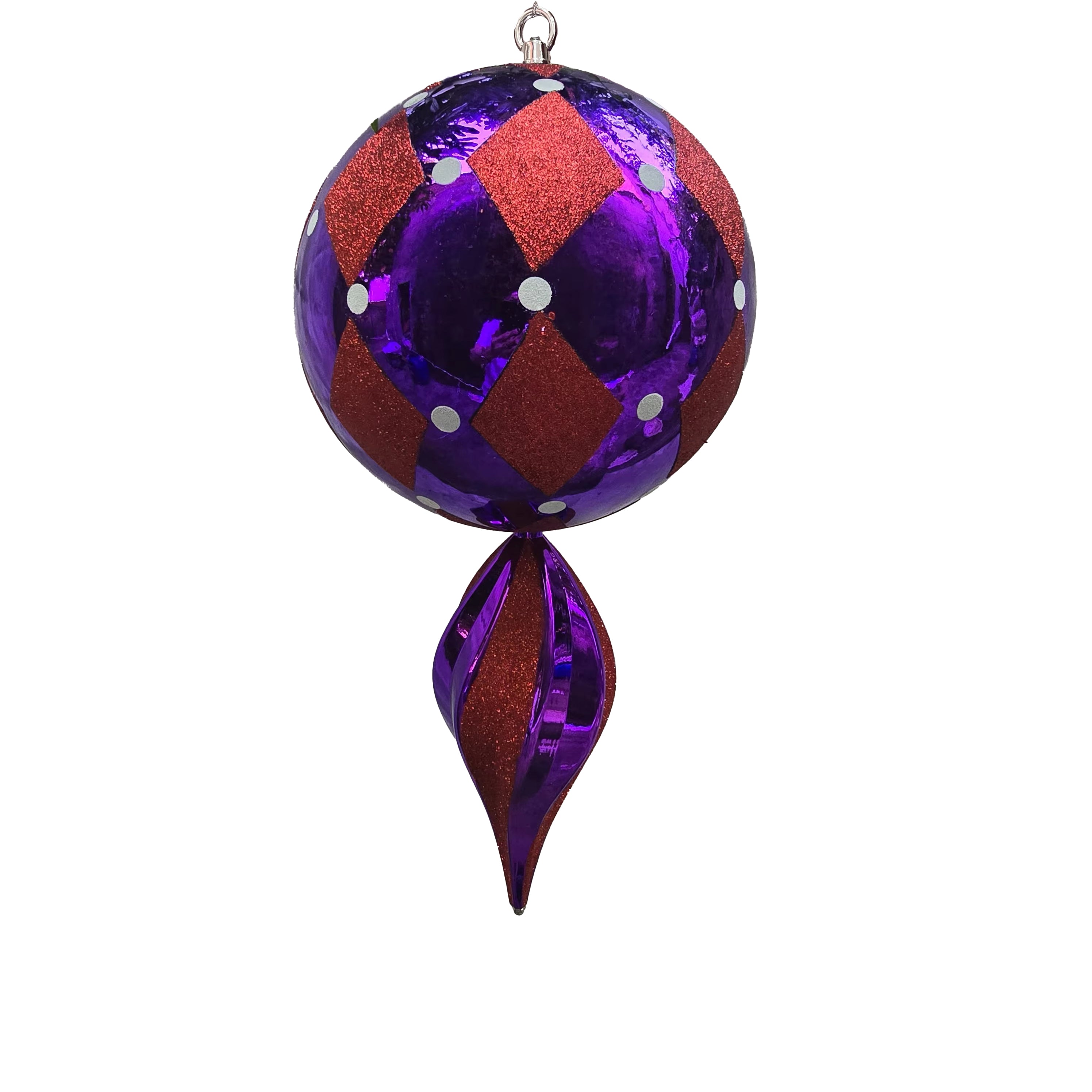 Finial Ornament 14 inch -purple with red diamonds