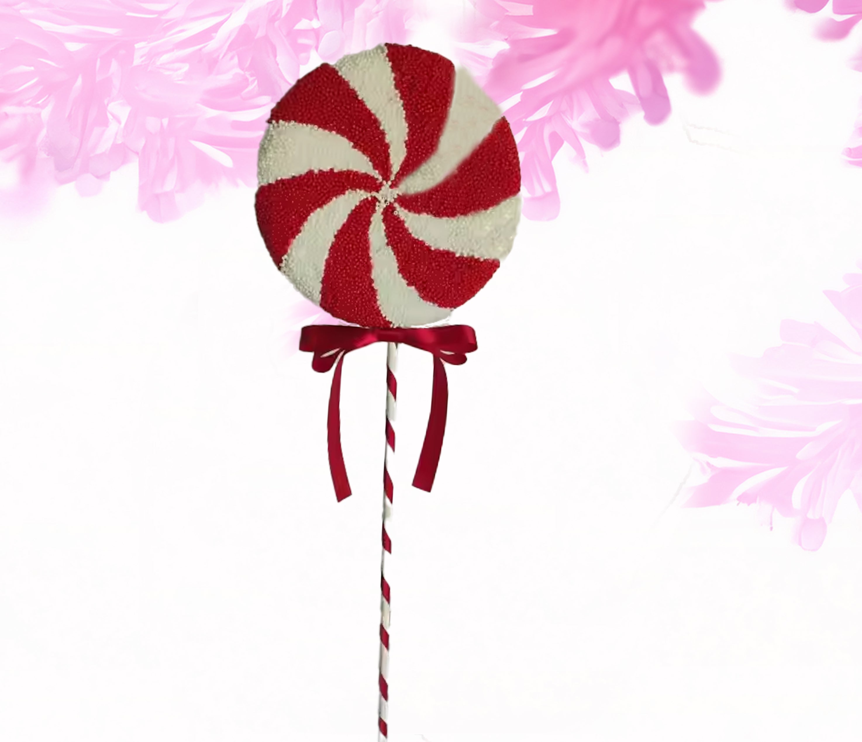 Beaded Lollipop 8 inch - red and white peppermint