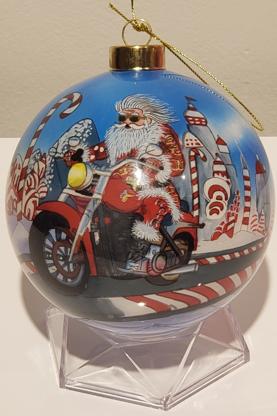 Cool Santa Biker Limited Edition Glass Ornament - 4 inch