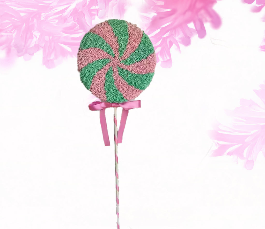 Beaded Lollipop 8 inch - pink and teal peppermint