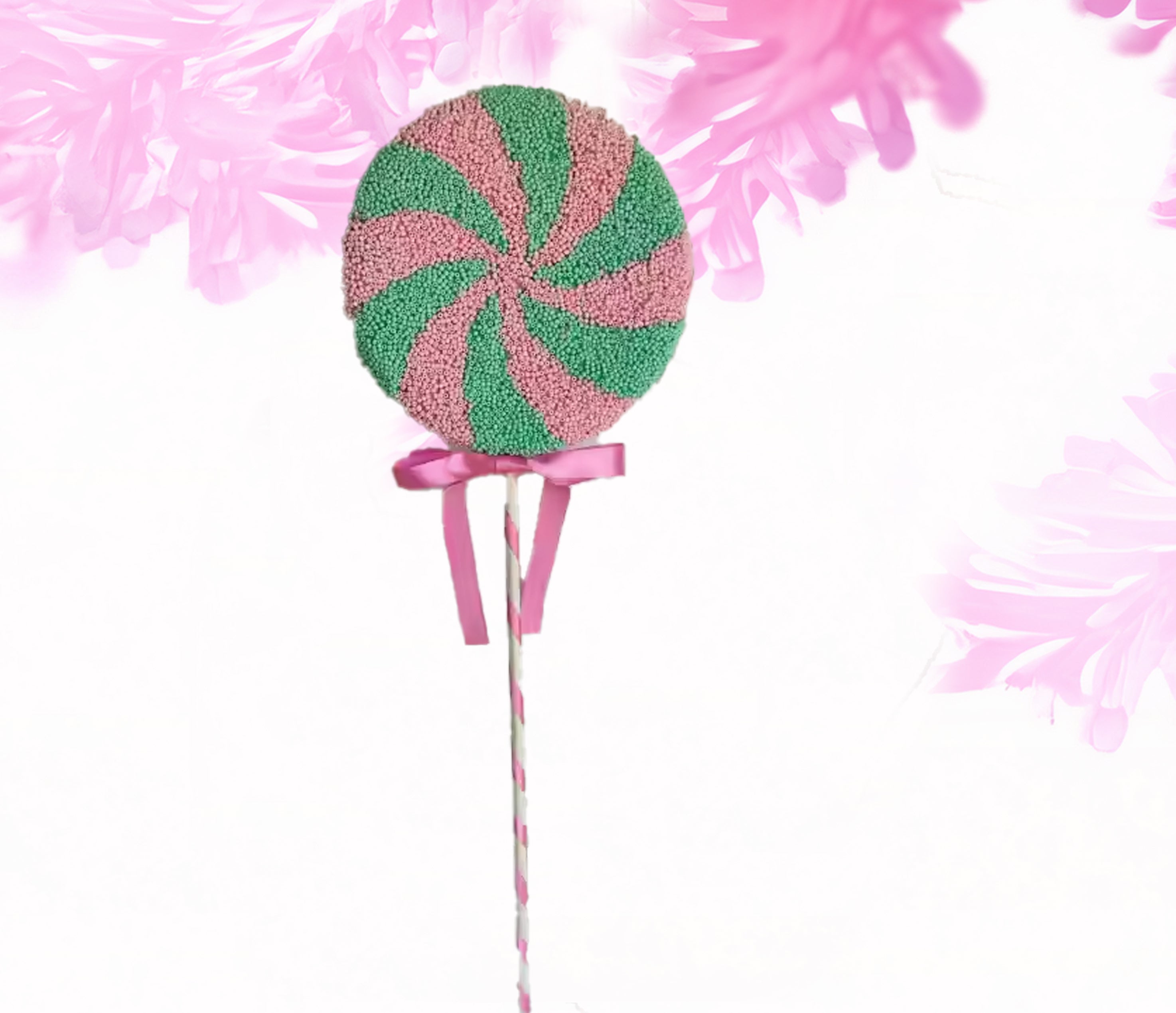 Beaded Lollipop 8 inch - pink and teal peppermint