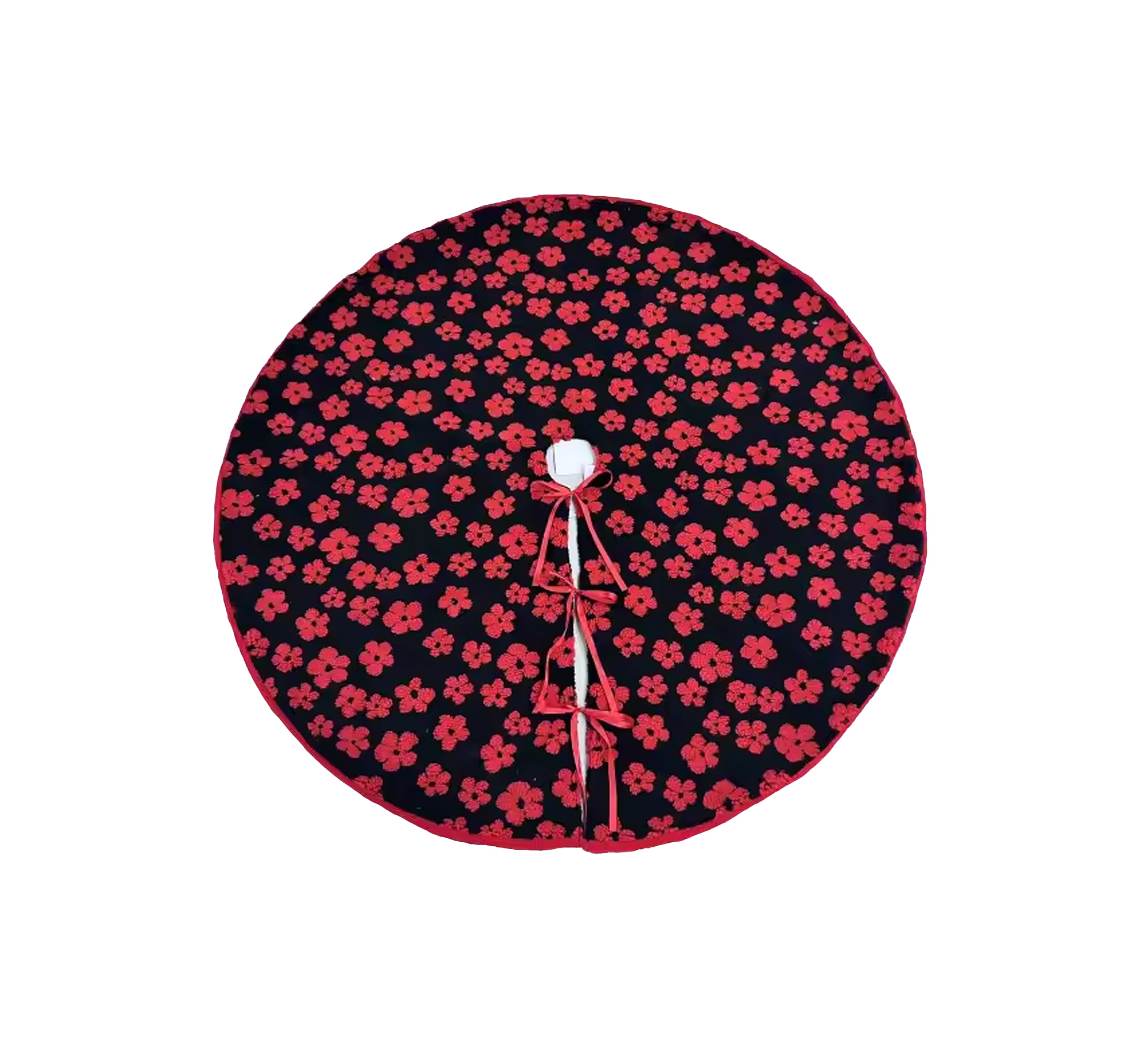 Tree Skirt 48 inch - red flowers on black