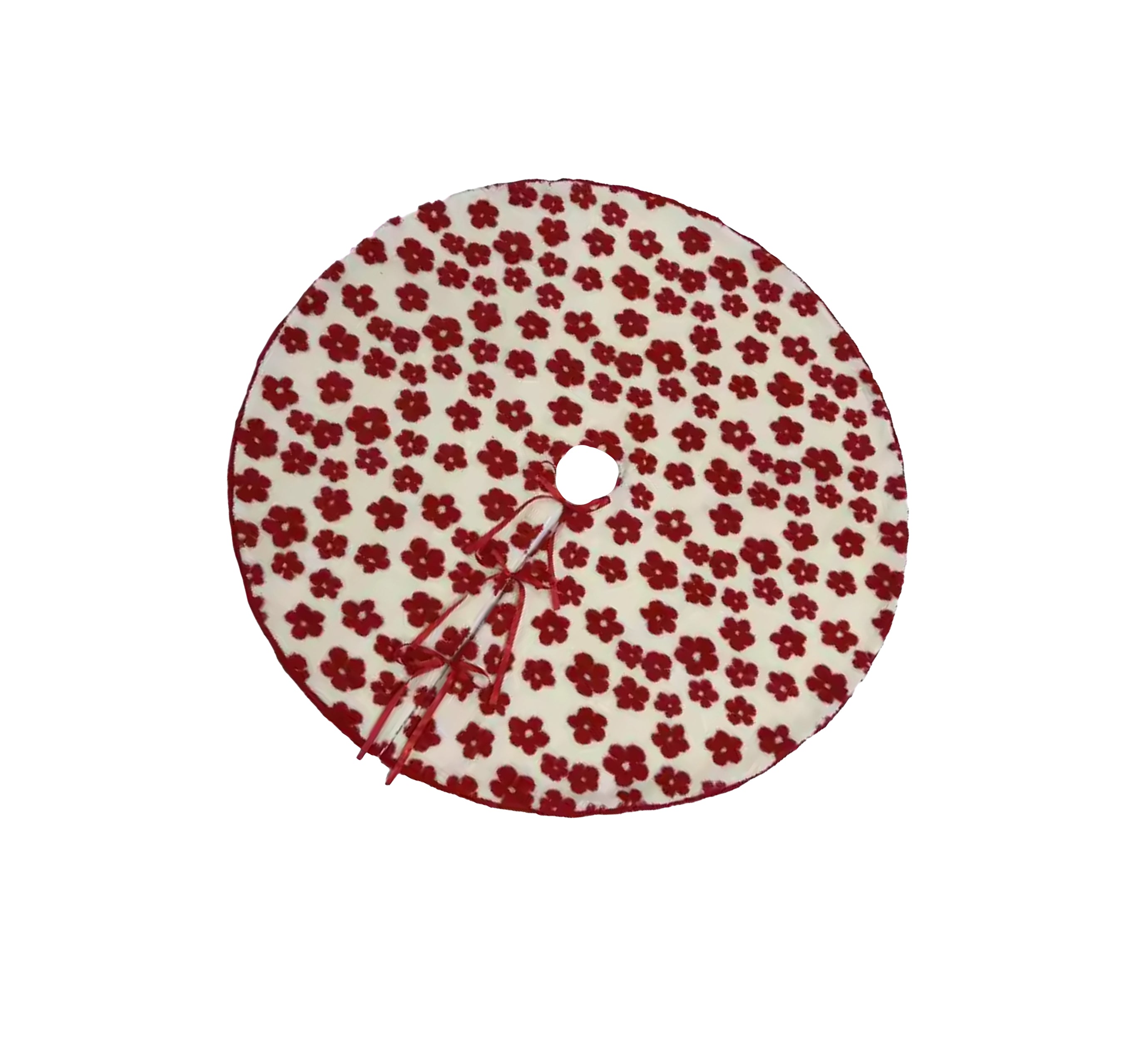 Tree Skirt 48 inch - red flowers on off-white