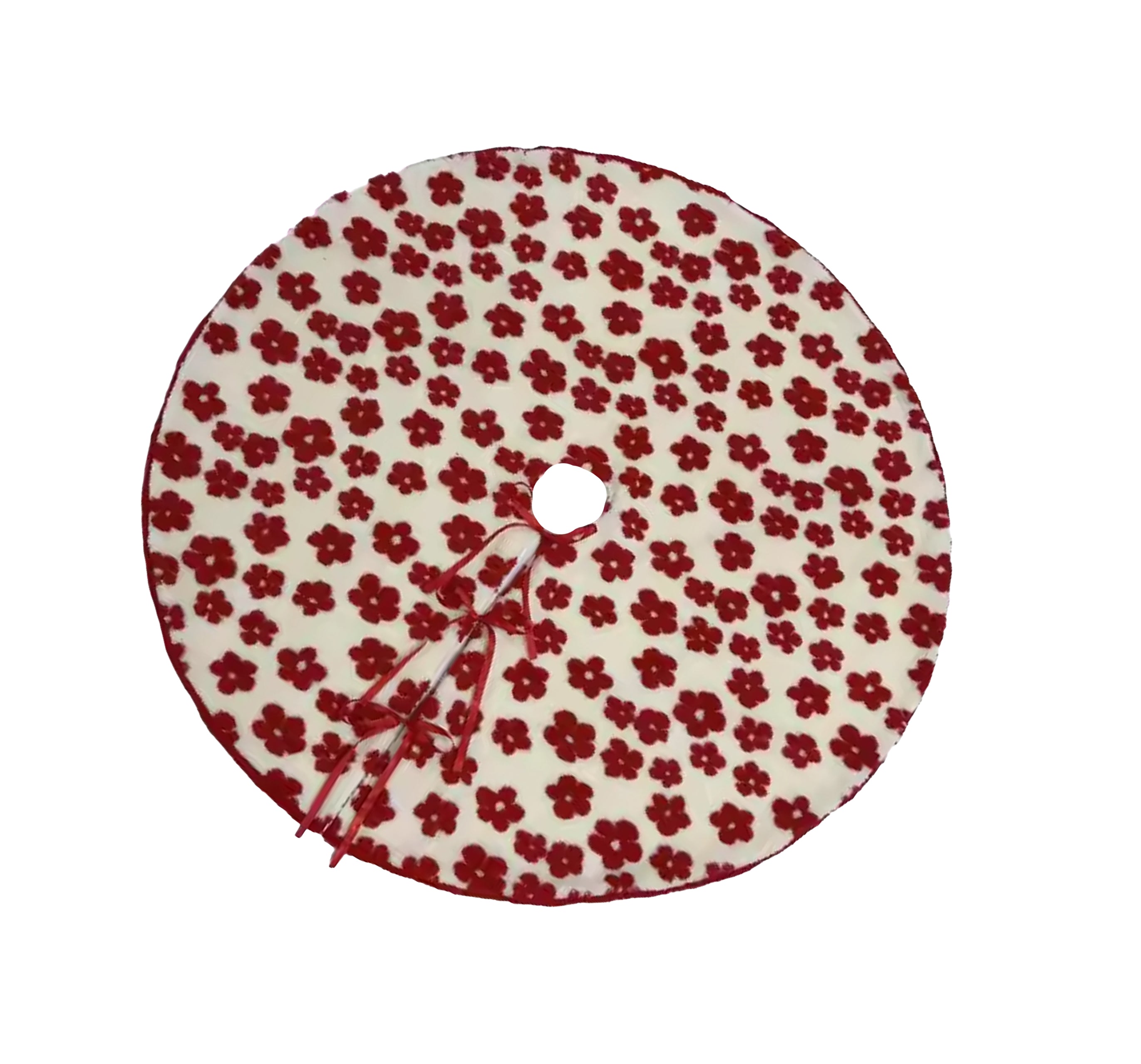 Tree Skirt 56 inch - red flowers on off-white