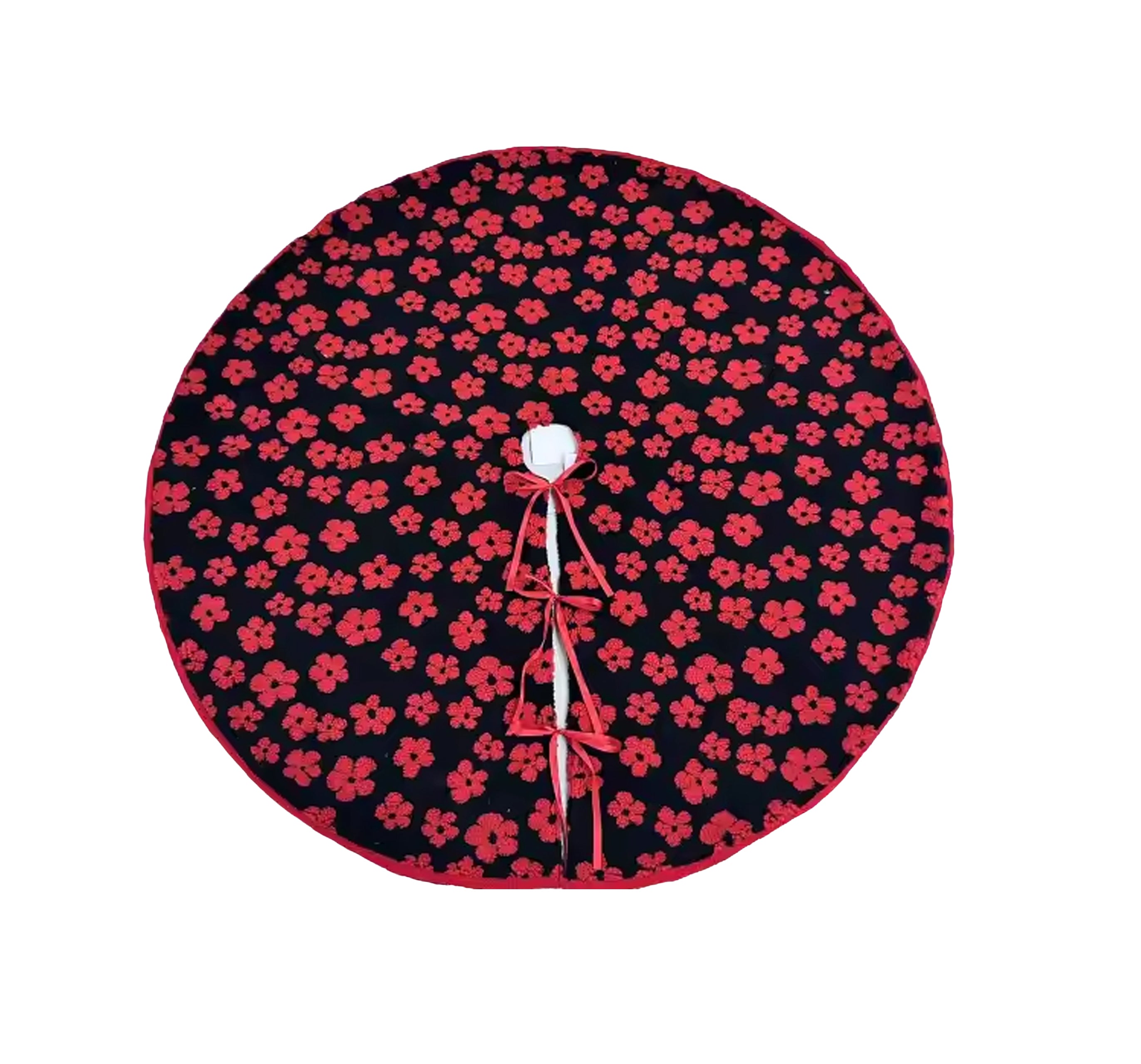 Tree Skirt - 56 inch red flowers on black