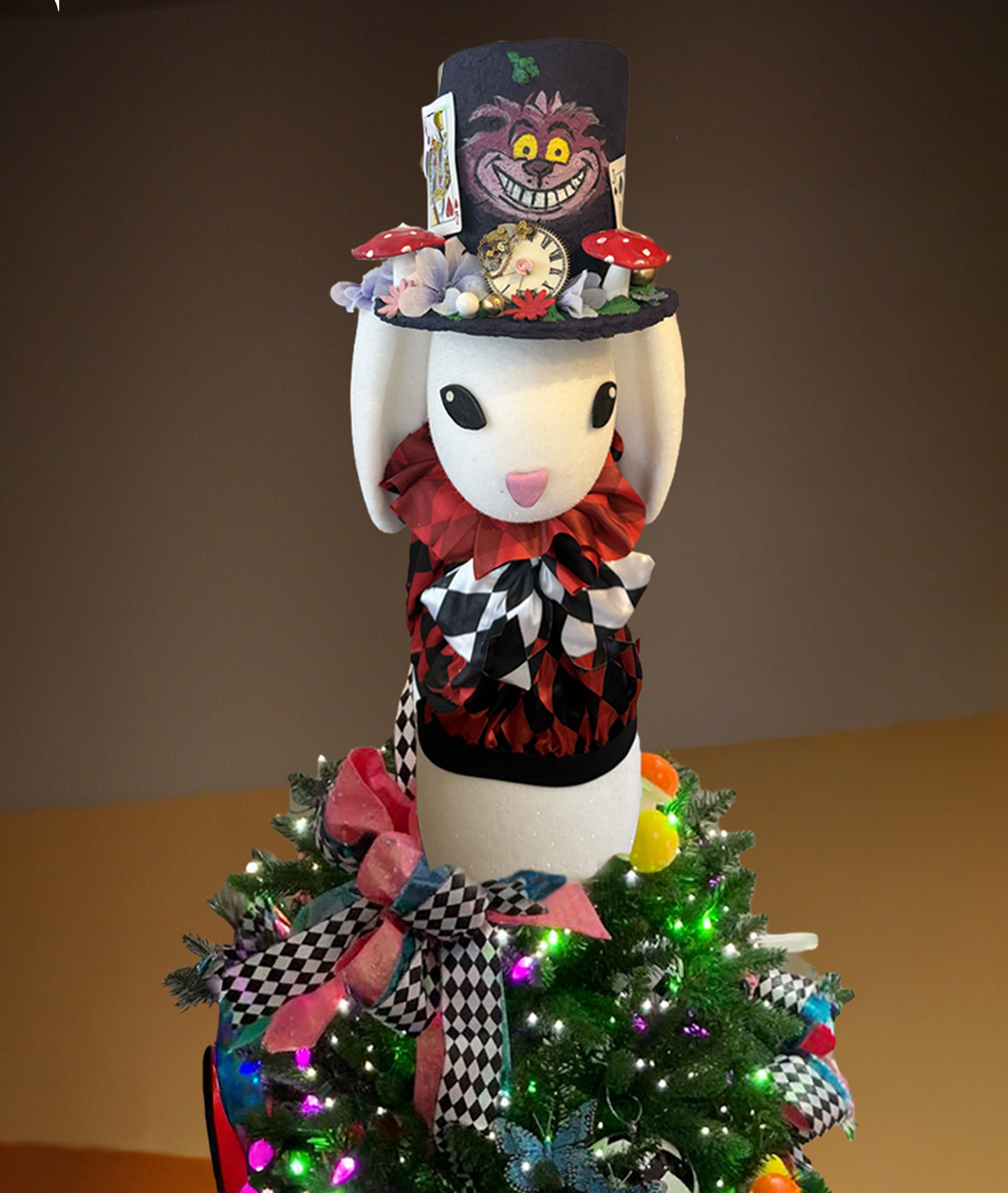 Wonderland White Rabbit in a Top Hat Tree Topper