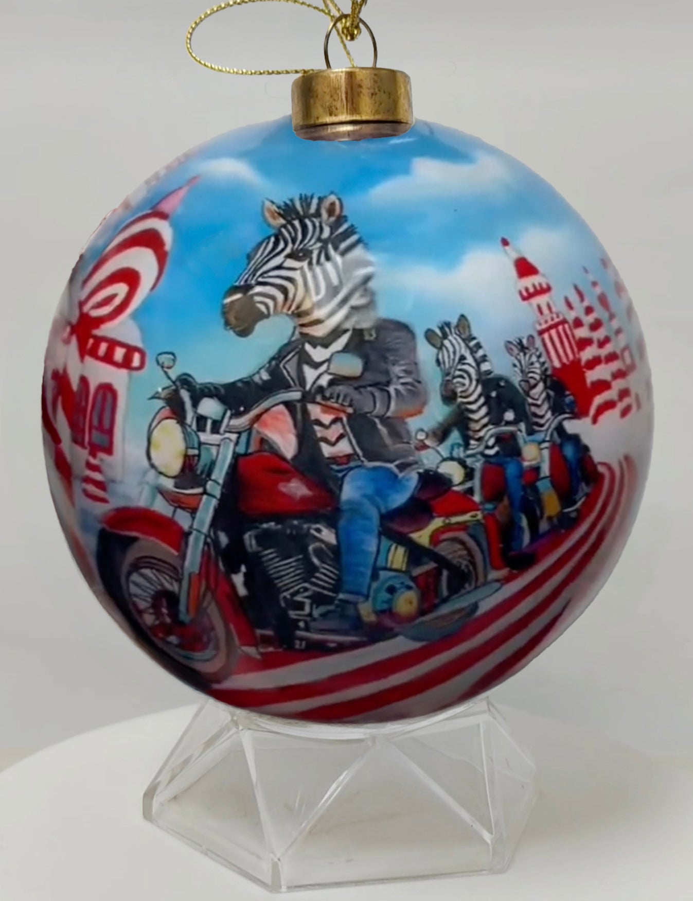 Zebra Biker Gang Limited Edition Glass Ornament - 4 inch