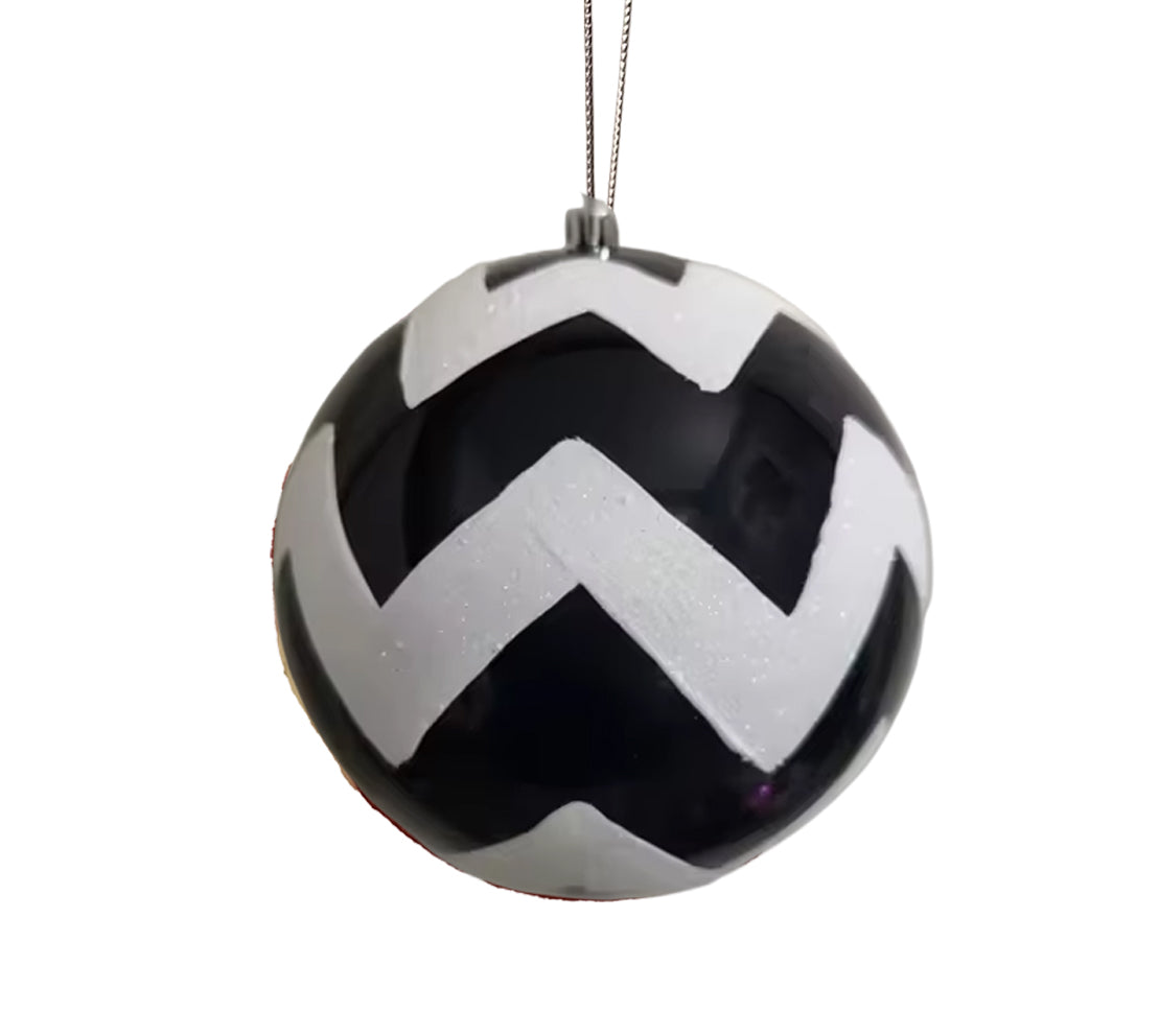 Glitter Ball 6 inch - black and white zigzag